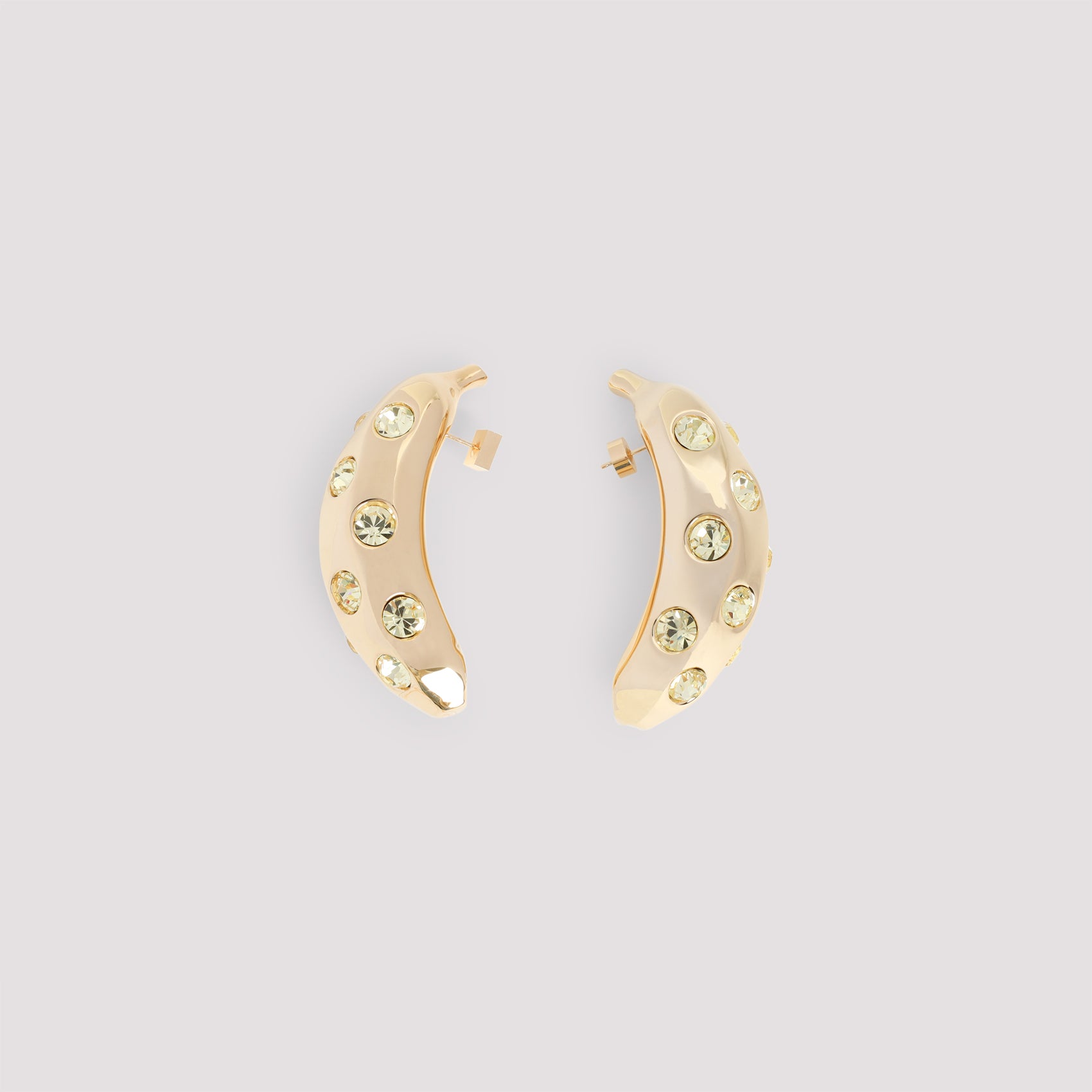 JACQUEMUS Curved Banana Earrings with Rhinestones