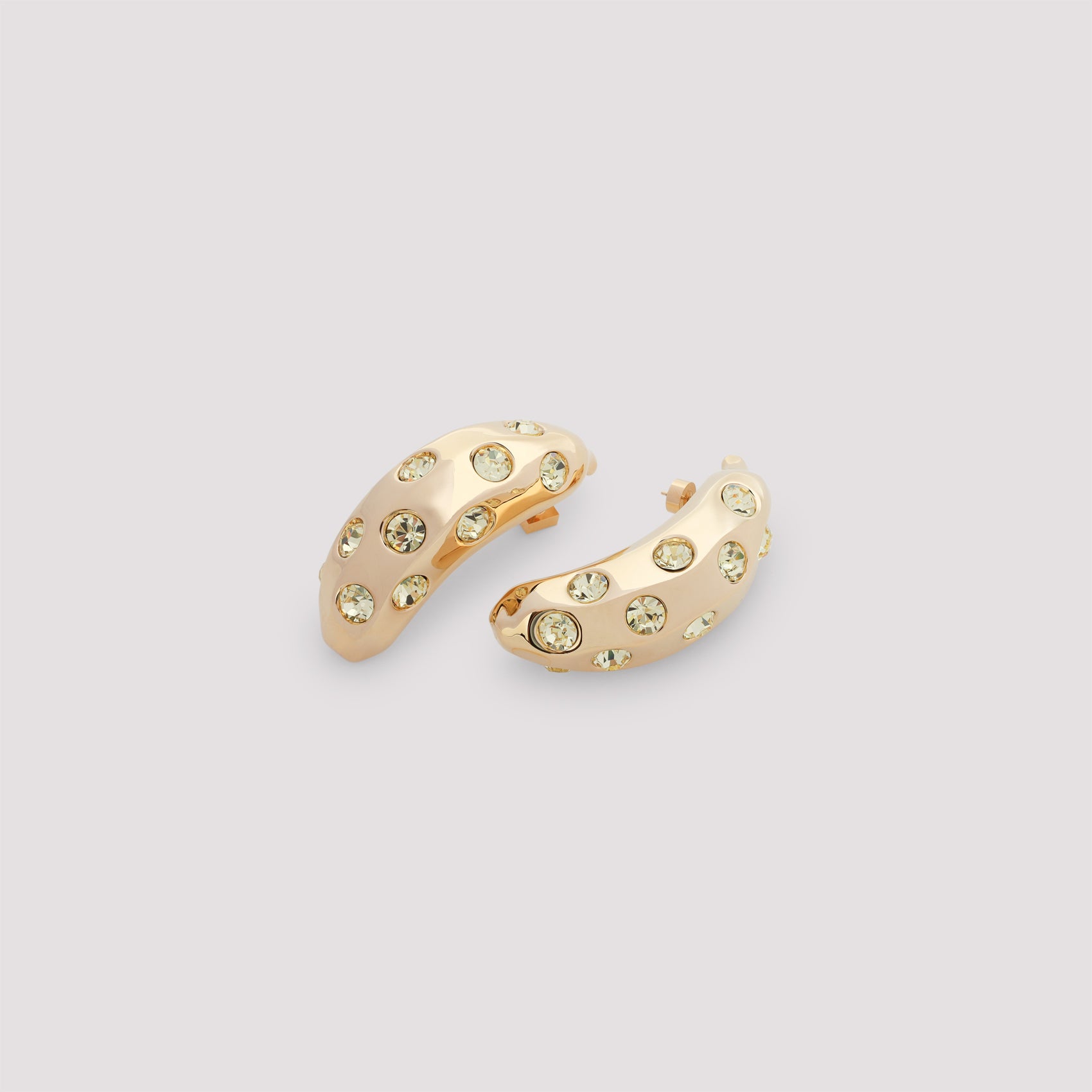 JACQUEMUS Curved Banana Earrings with Rhinestones