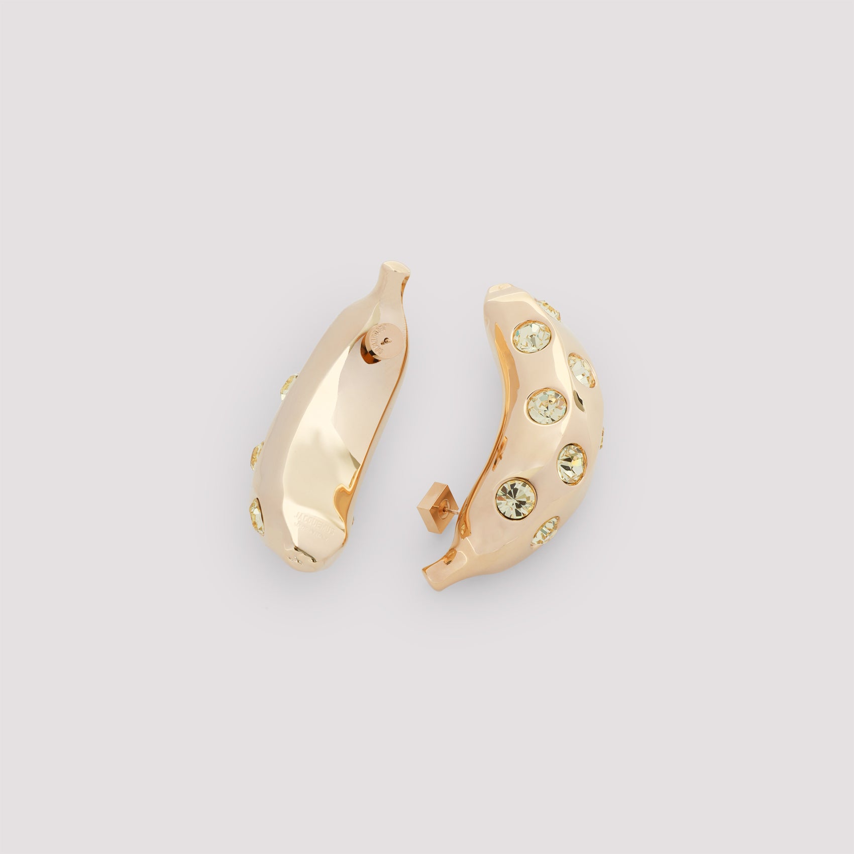 JACQUEMUS Curved Banana Earrings with Rhinestones