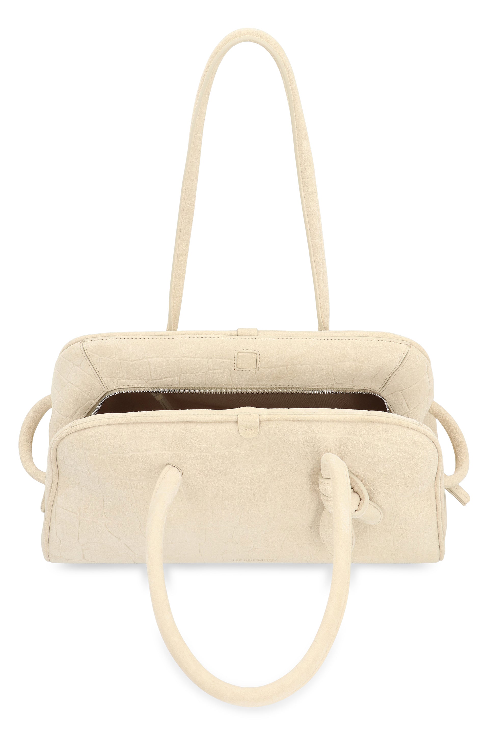 JACQUEMUS Luxury Suede Leather Handbag with Rigid Handles - 39cm x 21cm x 17cm