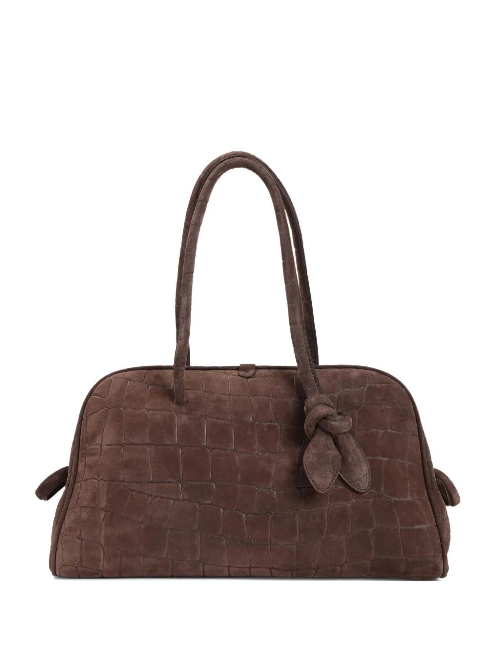 JACQUEMUS Mini Crocodile Embossed Knot Detail Tote Handbag