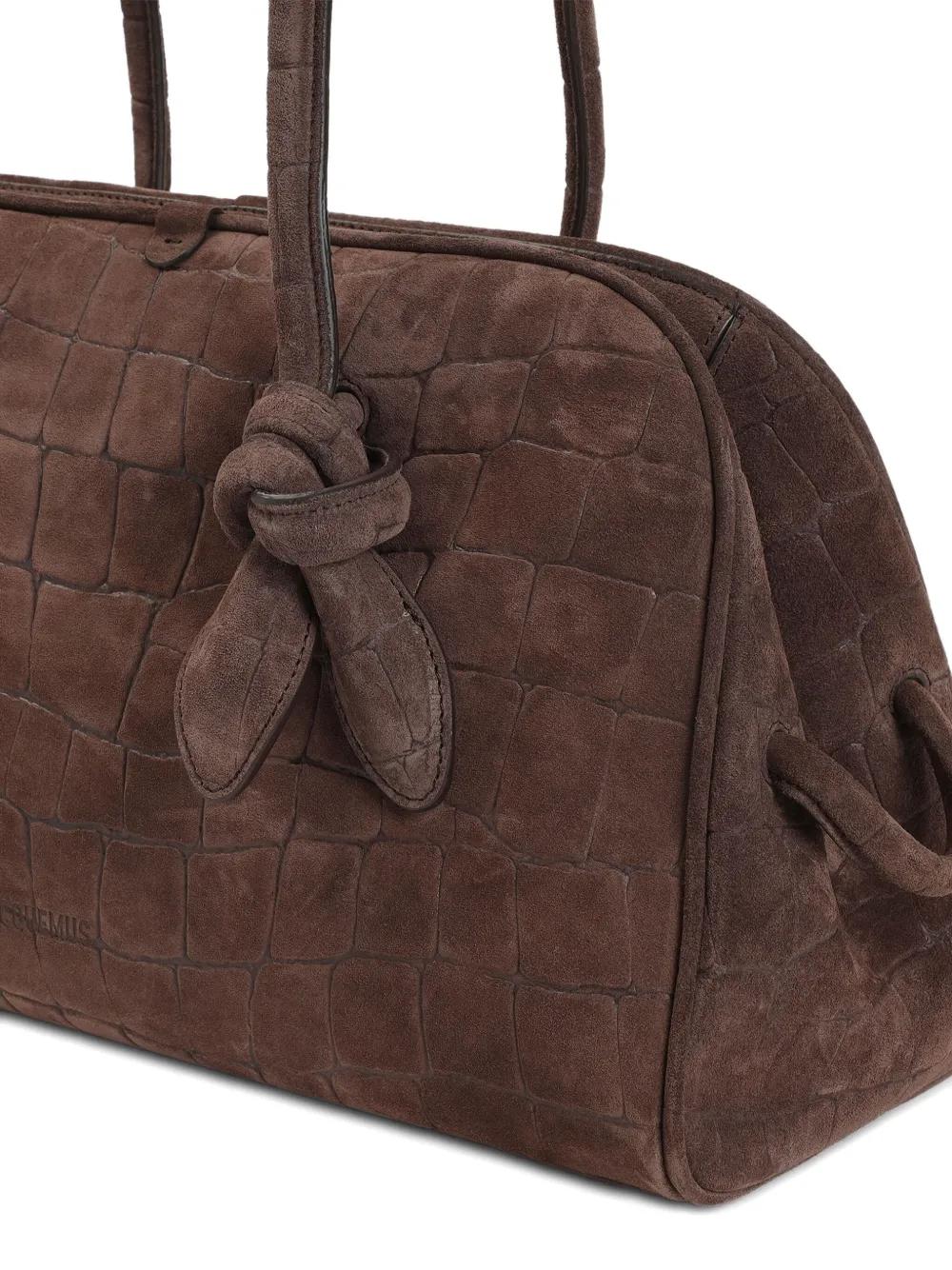 JACQUEMUS Mini Crocodile Embossed Knot Detail Tote Handbag