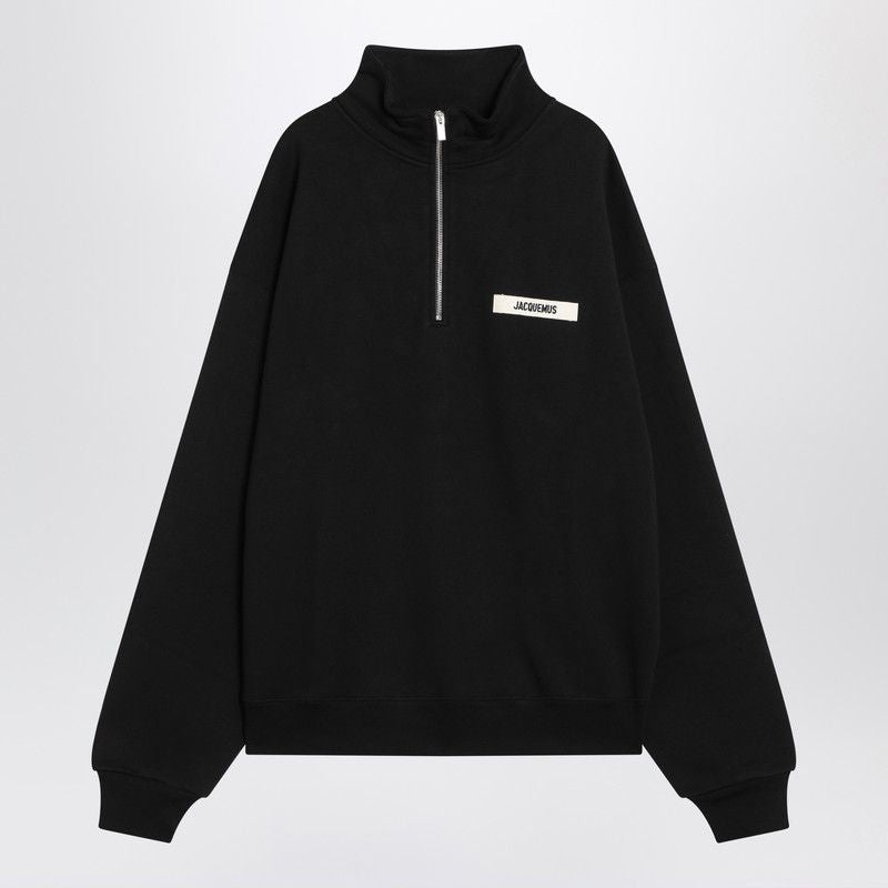 JACQUEMUS Men's Cotton Zip-Up Sweatshirt with High Collar
