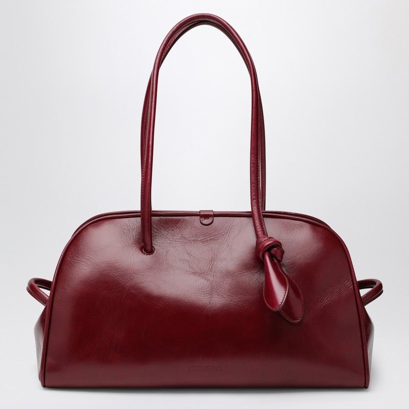 JACQUEMUS Glossy Leather Bowling Handbag with Knot Detail