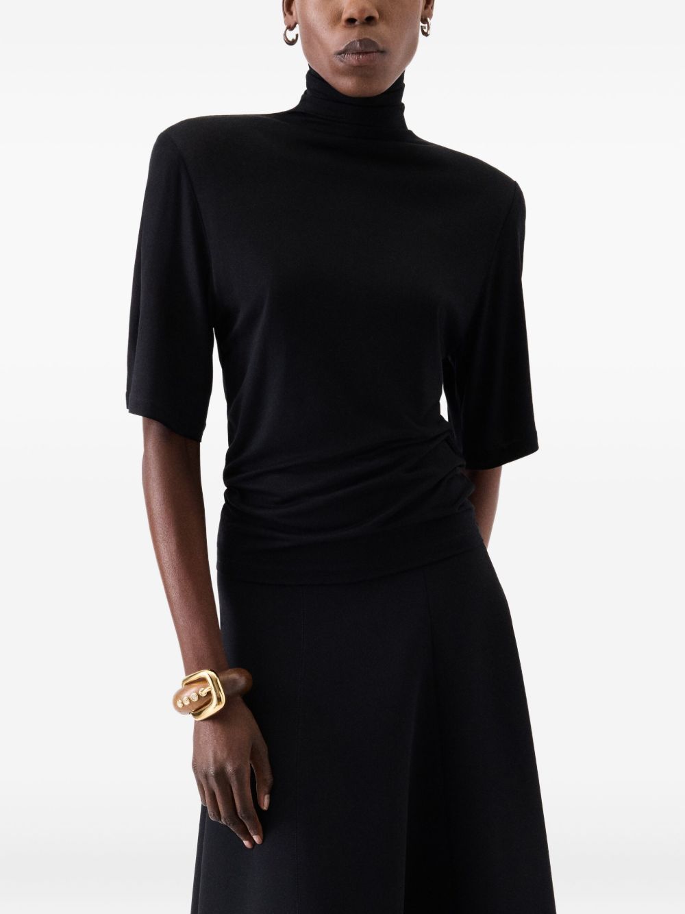JACQUEMUS High Collar Draped T-Shirt with Rounded Straps