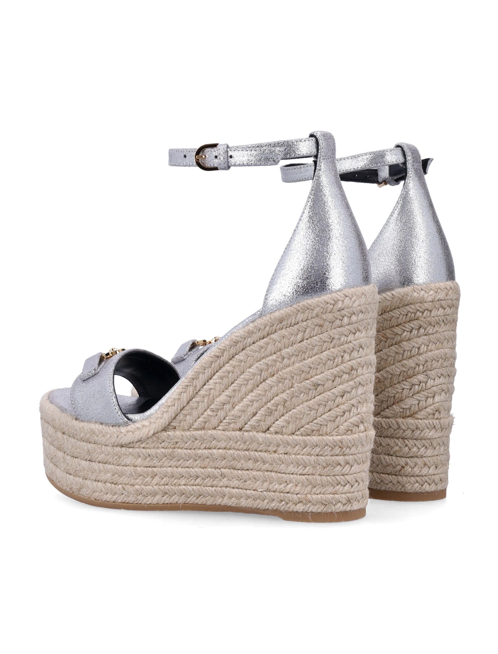 VERSACE Leather Wedge Sandals with Medusa '95 Hardware - 12 cm Heel