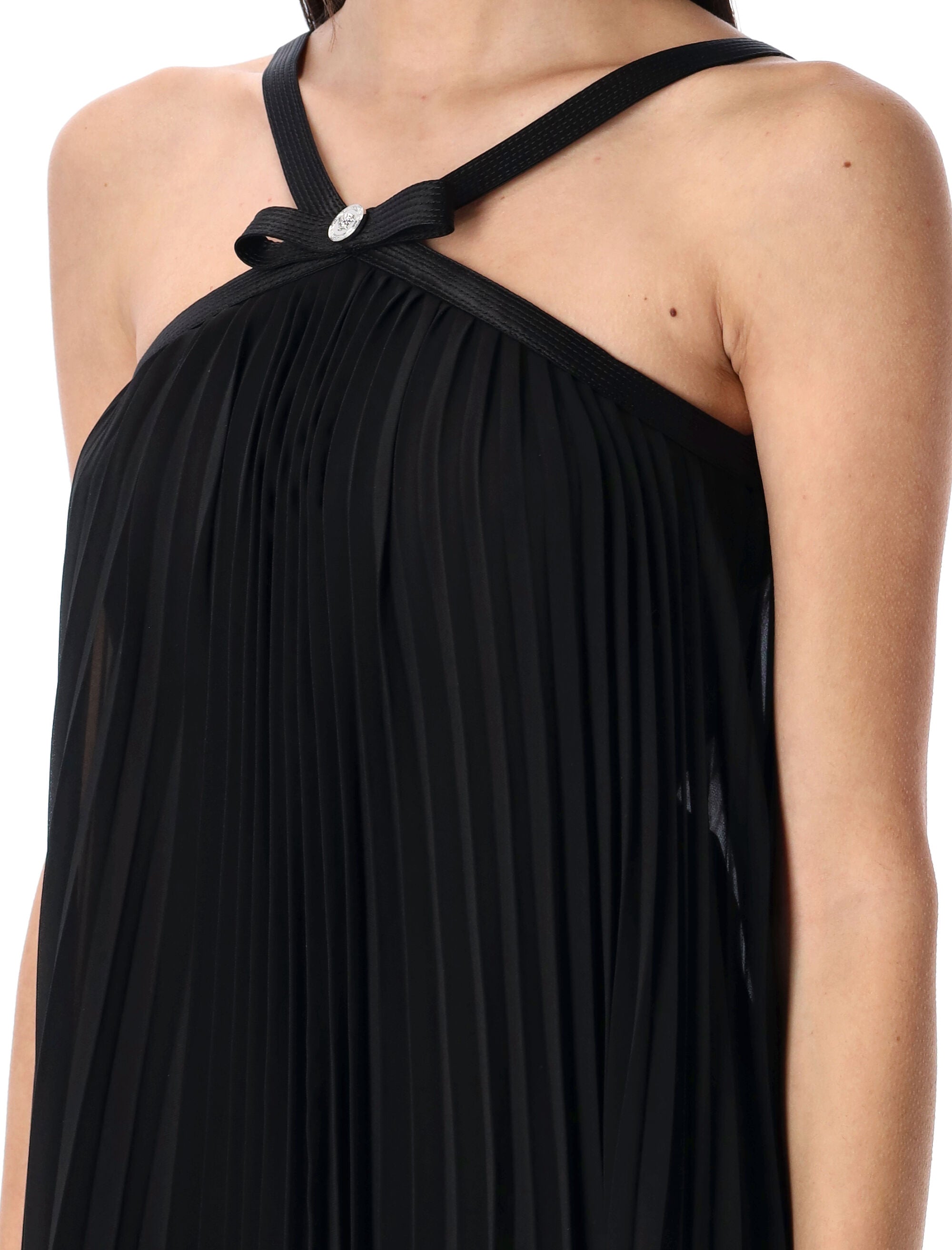 VERSACE Elegant Halterneck Pleated Mini Dress (Size 40)