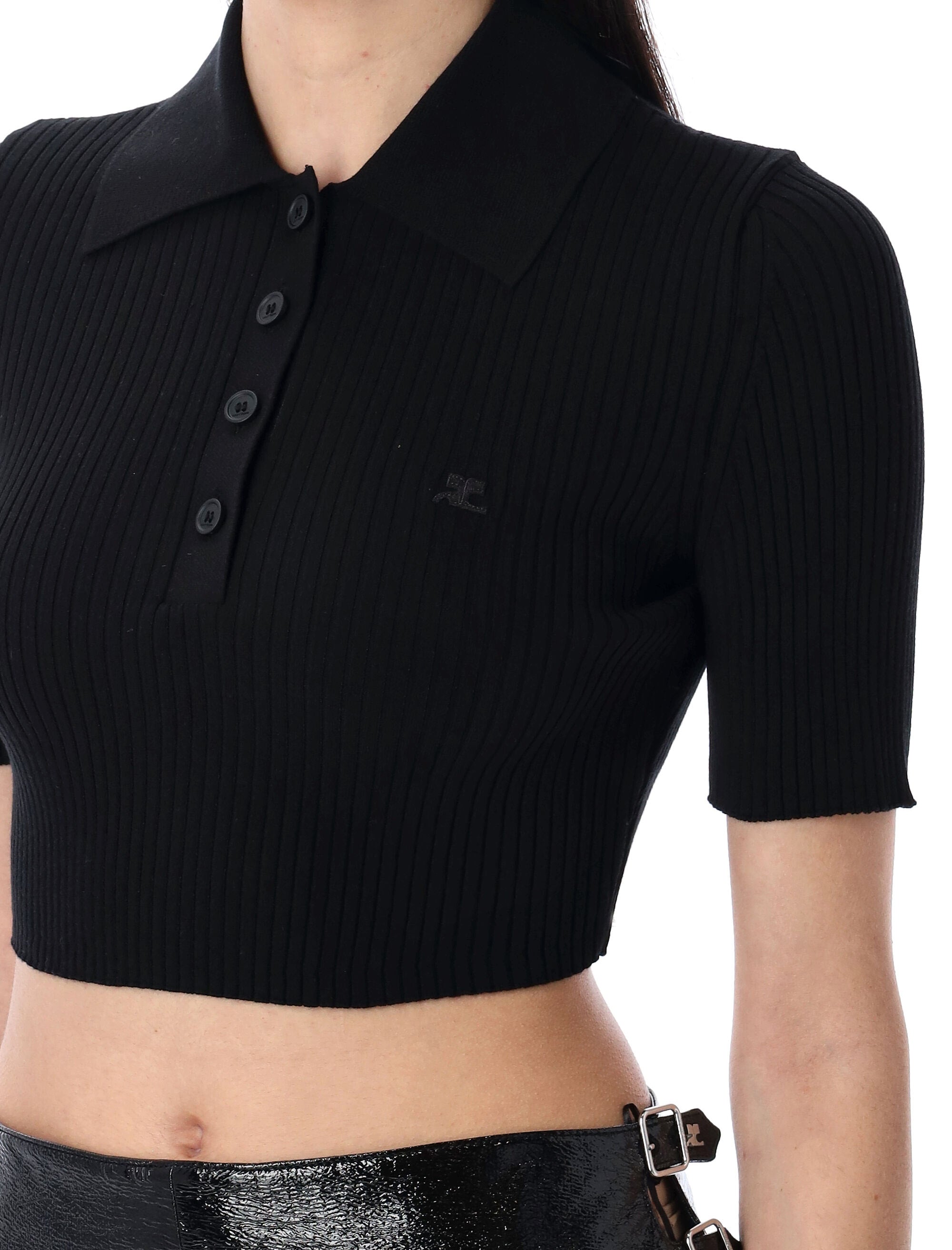 COURREGÈS Cropped Knit Polo Shirt