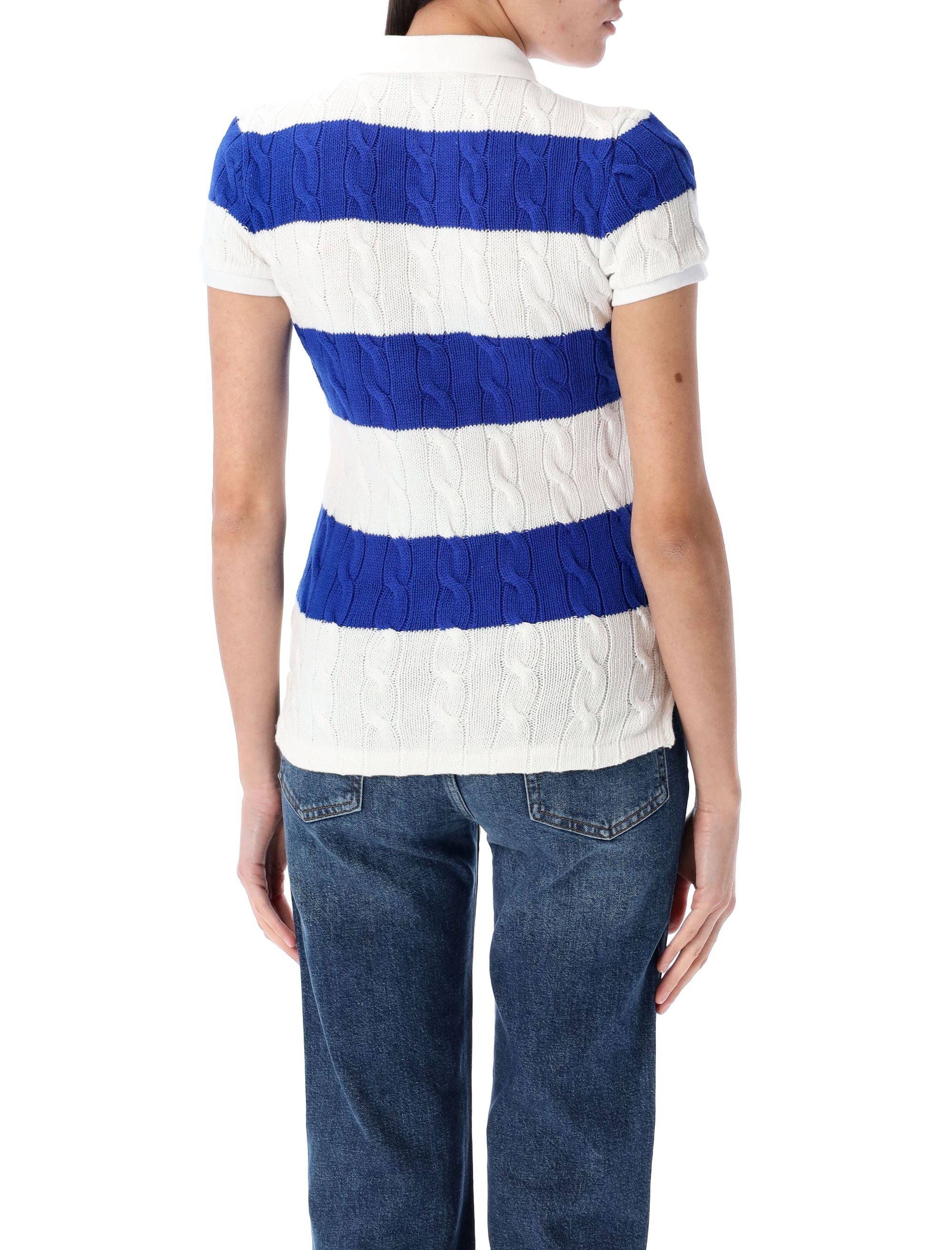 POLO RALPH LAUREN Cable Knit Striped Polo Shirt - Women's Slim Fit S