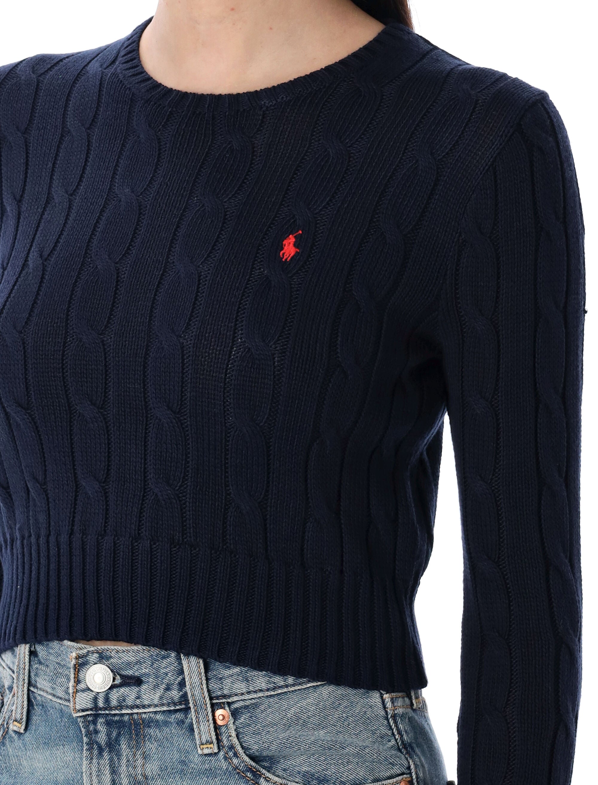 POLO RALPH LAUREN Cropped Cable-Knit Jumper for Women - Slim Fit