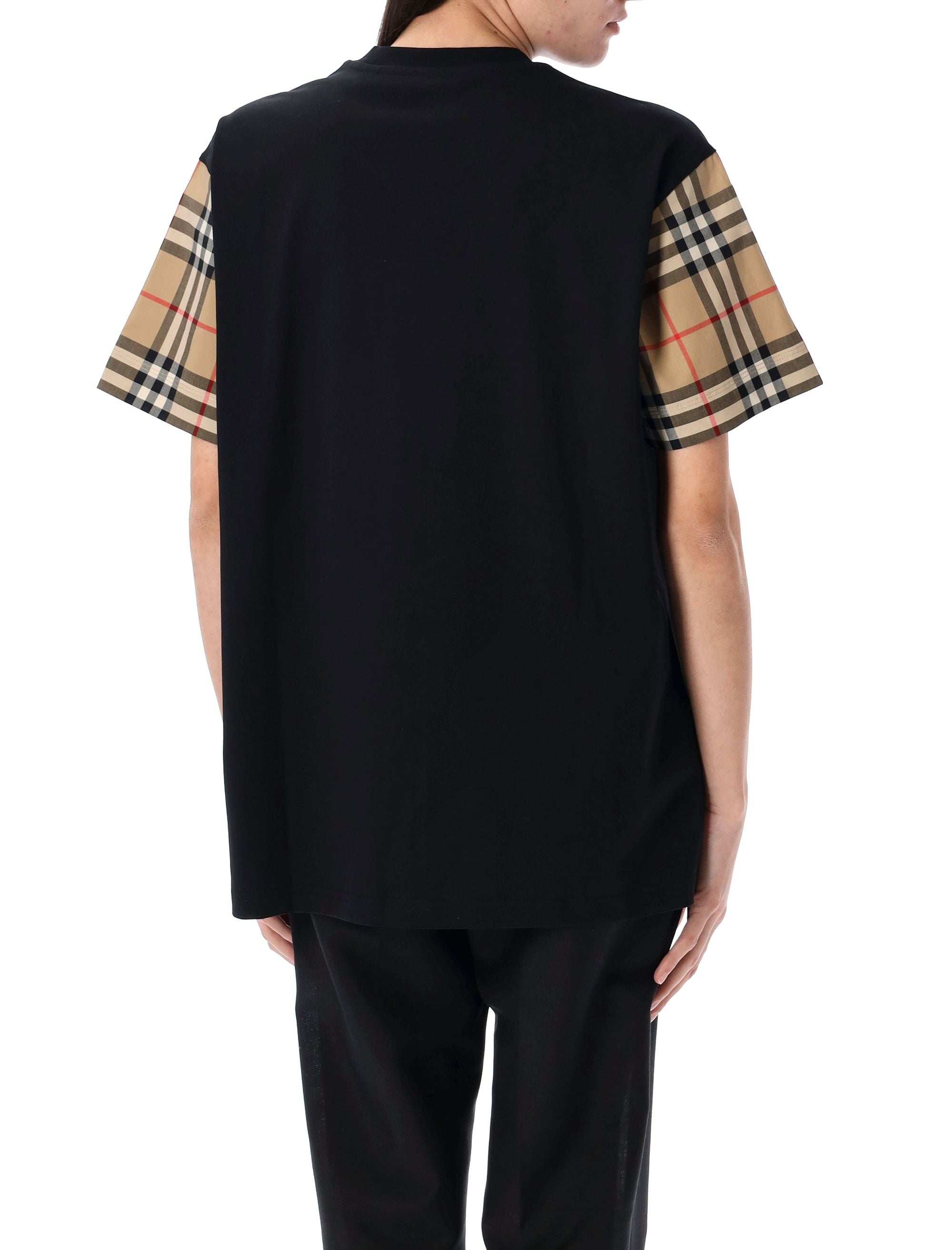 BURBERRY Check Sleeve Cotton T-Shirt - Loose Fit