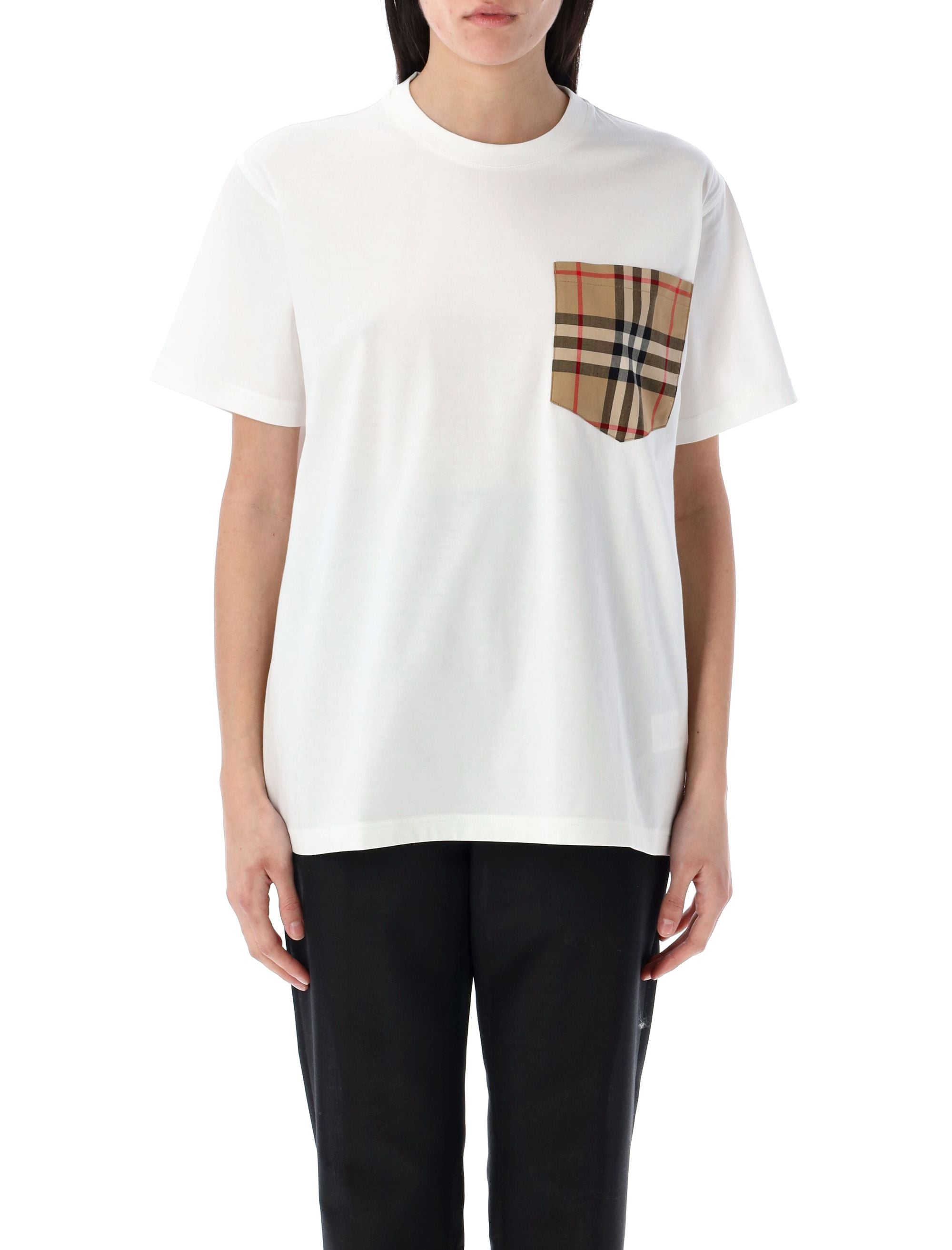 BURBERRY Check Pocket Cotton T-Shirt - Women's Size S