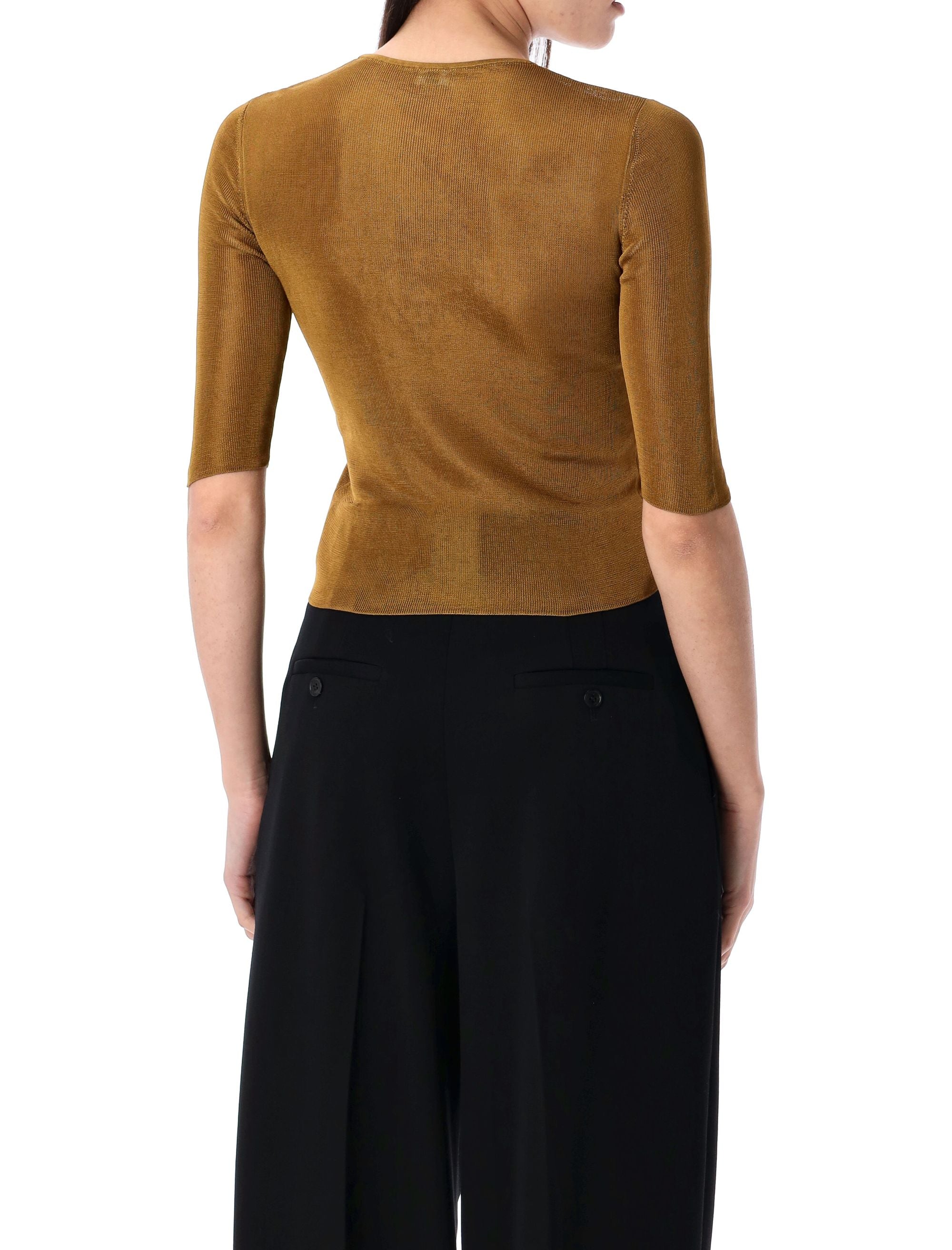 SAINT LAURENT Mini Crew Neck Semi-Sheer Knit Top - Women’s Size S