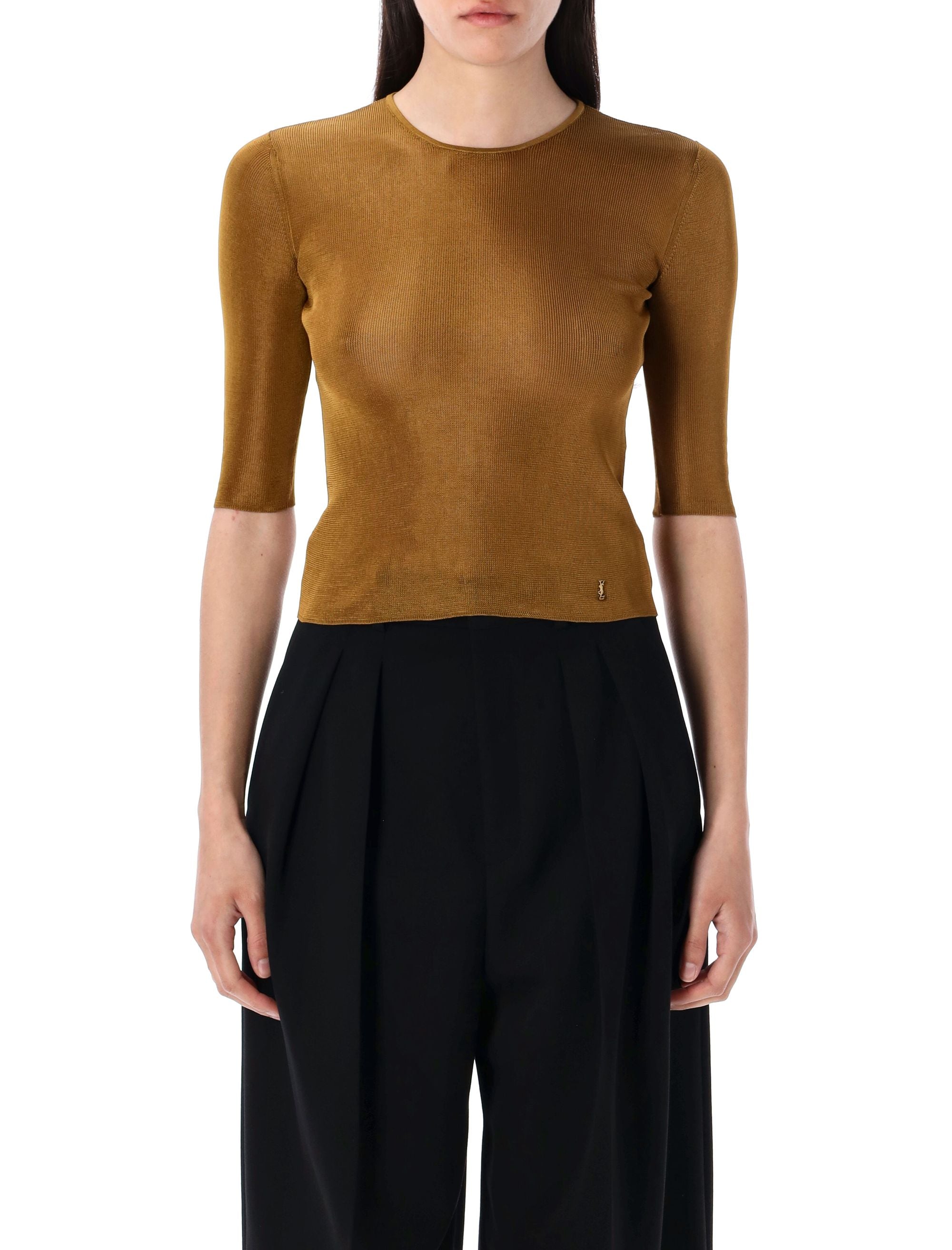 SAINT LAURENT Mini Crew Neck Semi-Sheer Knit Top - Women’s Size S
