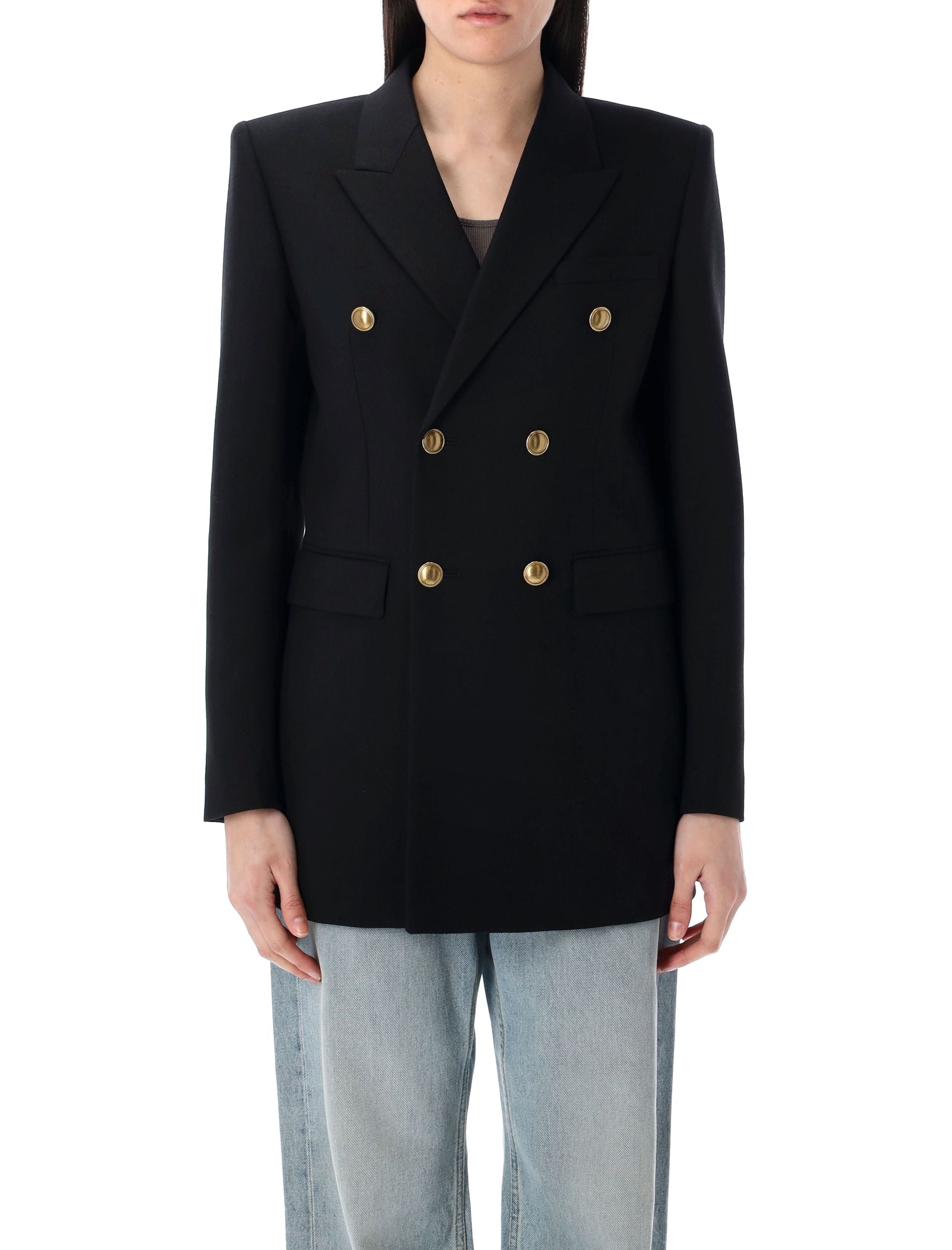 SAINT LAURENT Double-Breasted Wool Gabardine Jacket Size 36