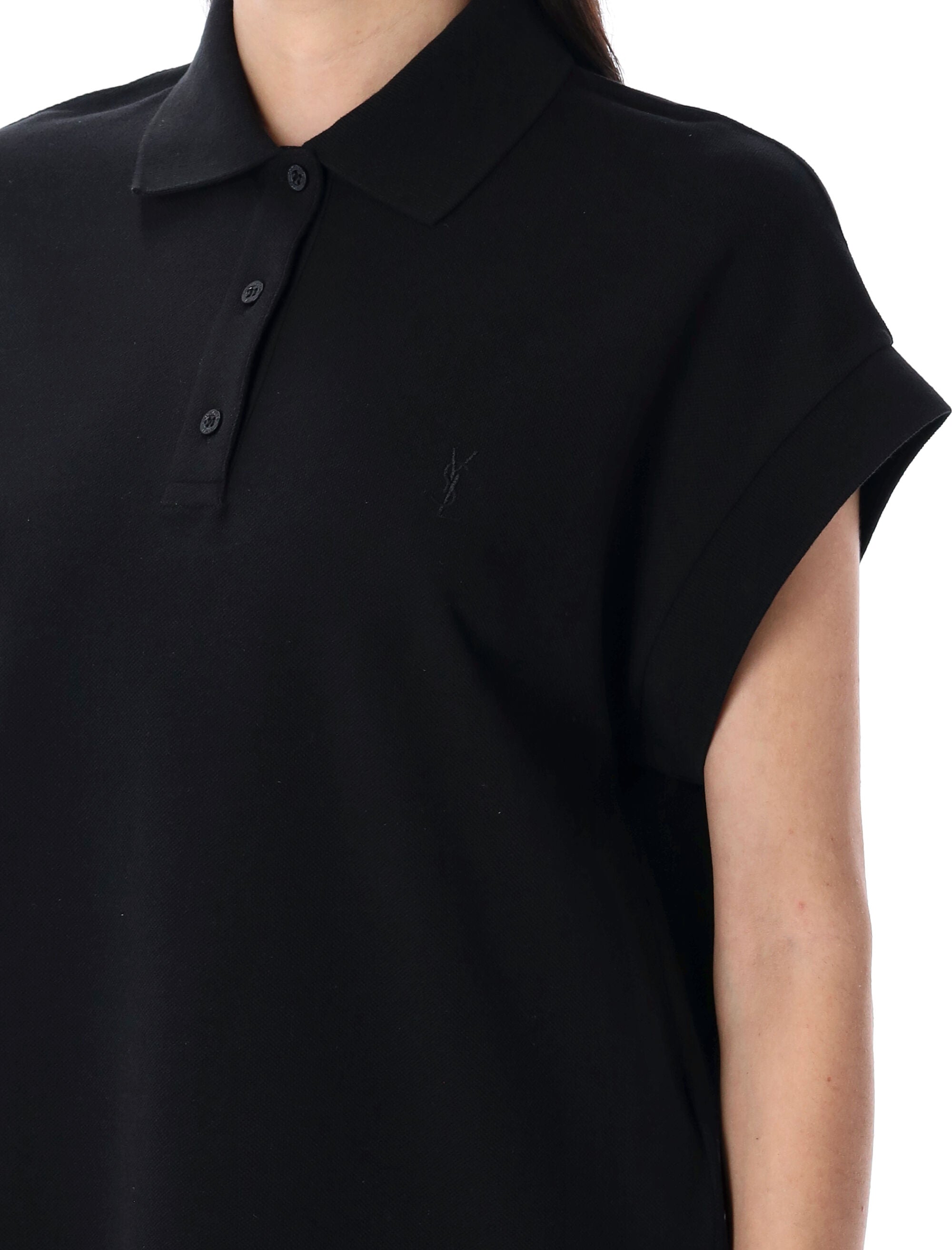 SAINT LAURENT Piqué Polo Shirt with Embroidered Logo - Size S