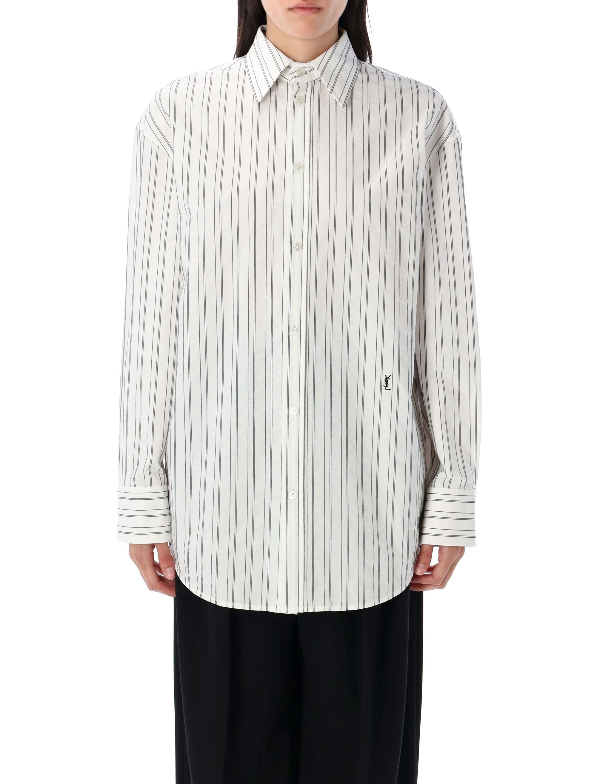 SAINT LAURENT Striped Cassandre Shirt - Size 36