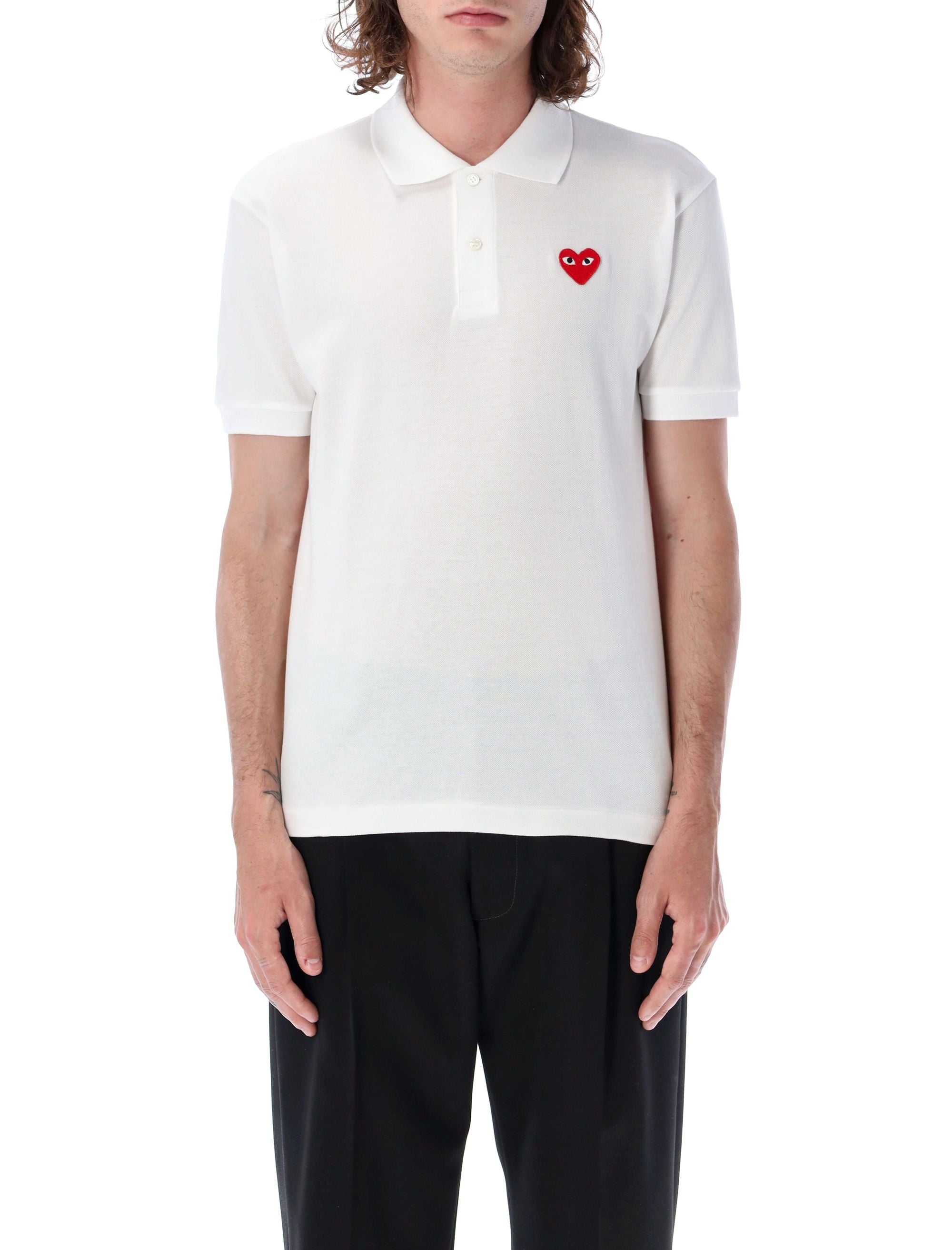 COMME DES GARÇONS PLAY Classic Polo Shirt with Red Heart Patch (Size L)
