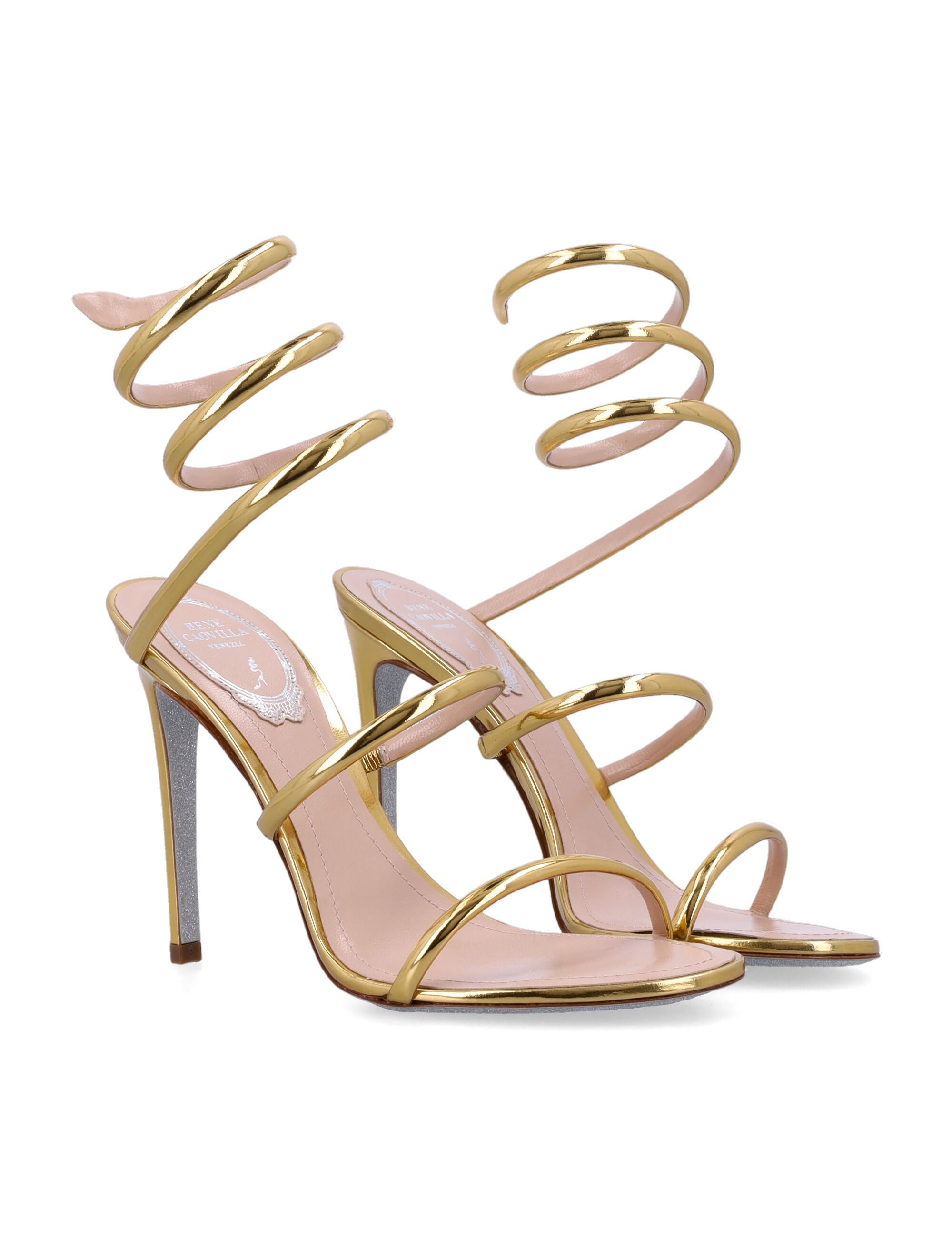 RENE CAOVILLA Cleo Metallic Mini Sandal - 10.5 cm Stiletto Heel