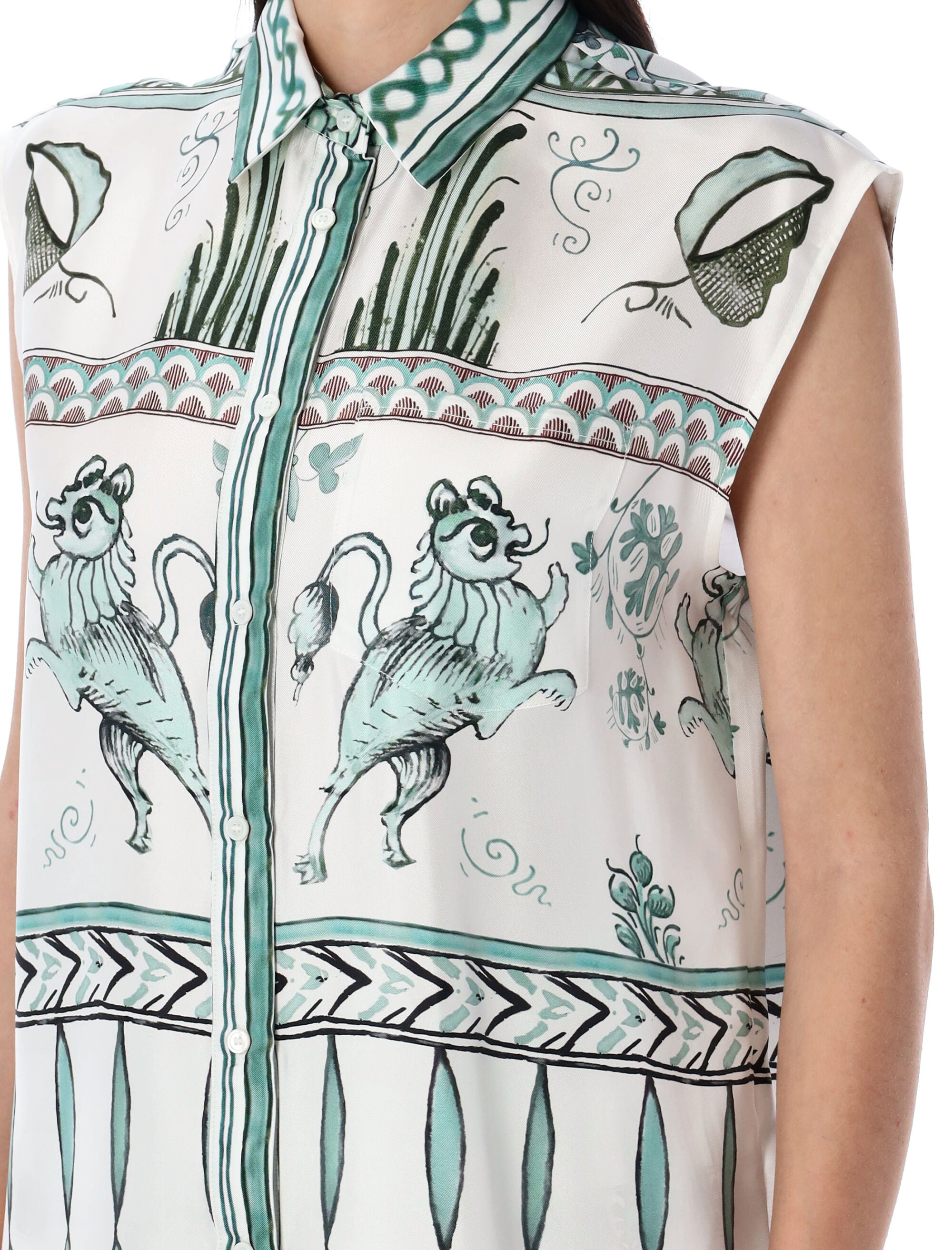 FABIANA FILIPPI Sleeveless Silk Twill Painted Print Shirt - Size S