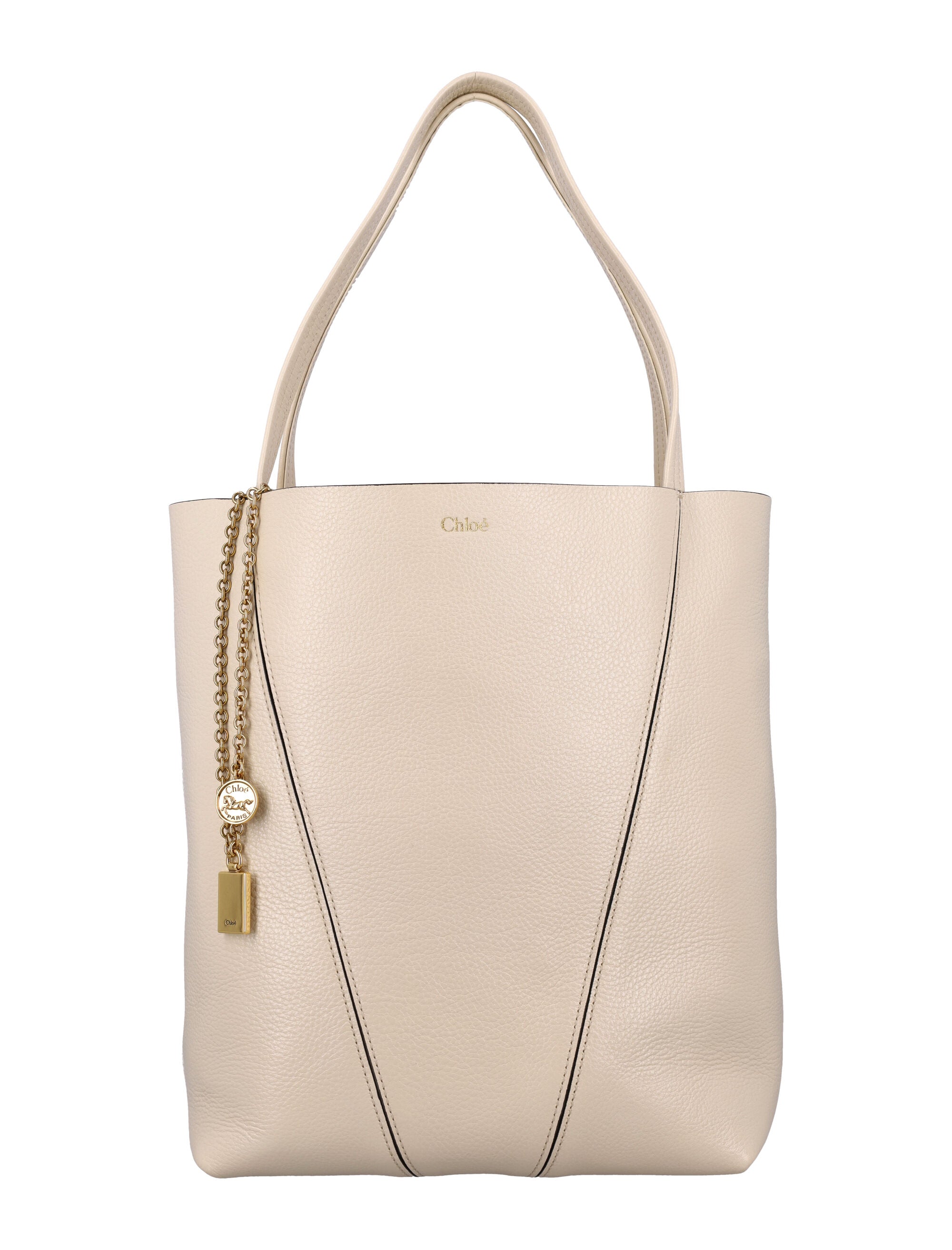 CHLOÉ Grained Leather Spin Tote Handbag - 30x27x14 cm