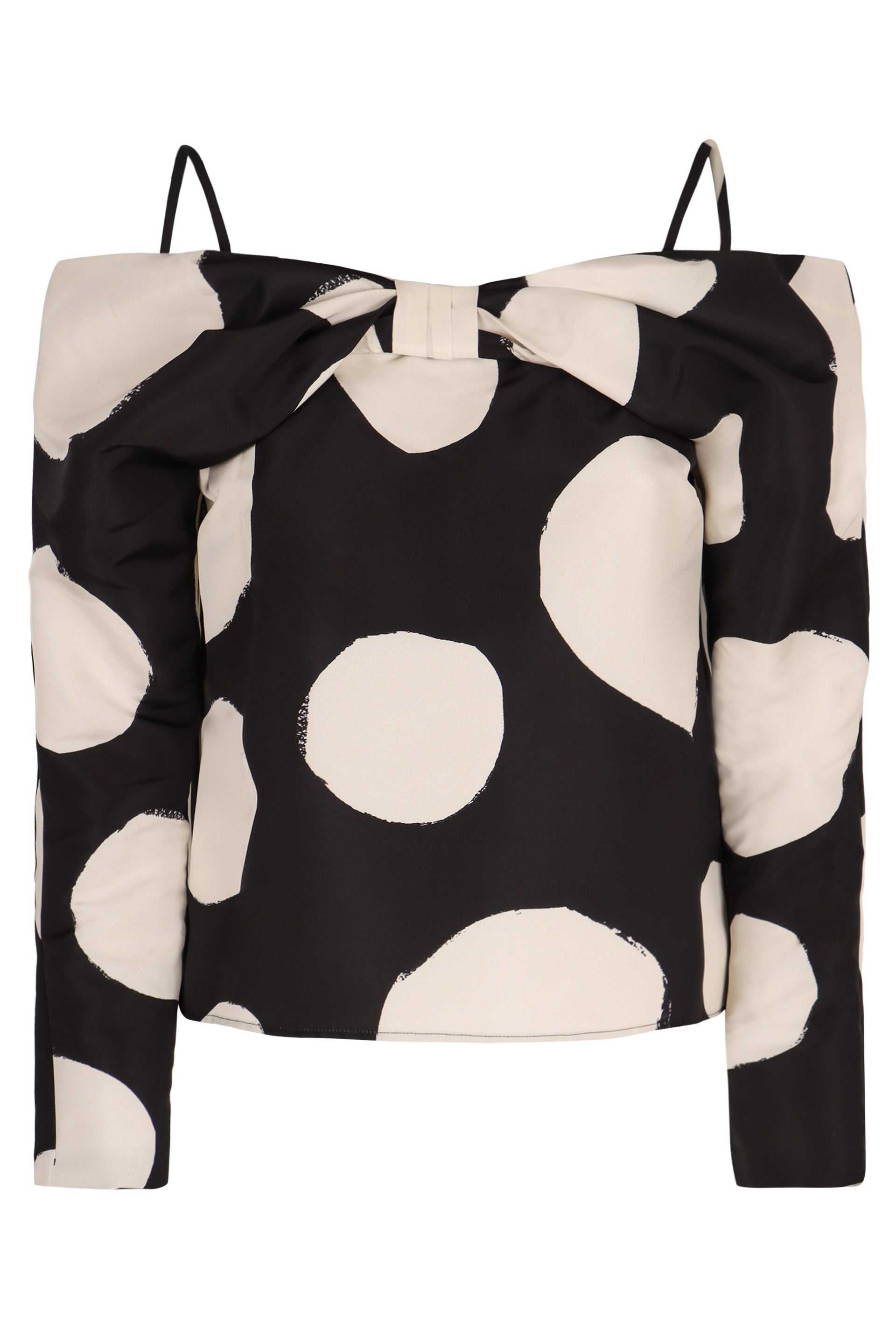 NINA RICCI Off-Shoulder Polka Dot Top with Decorative Bow