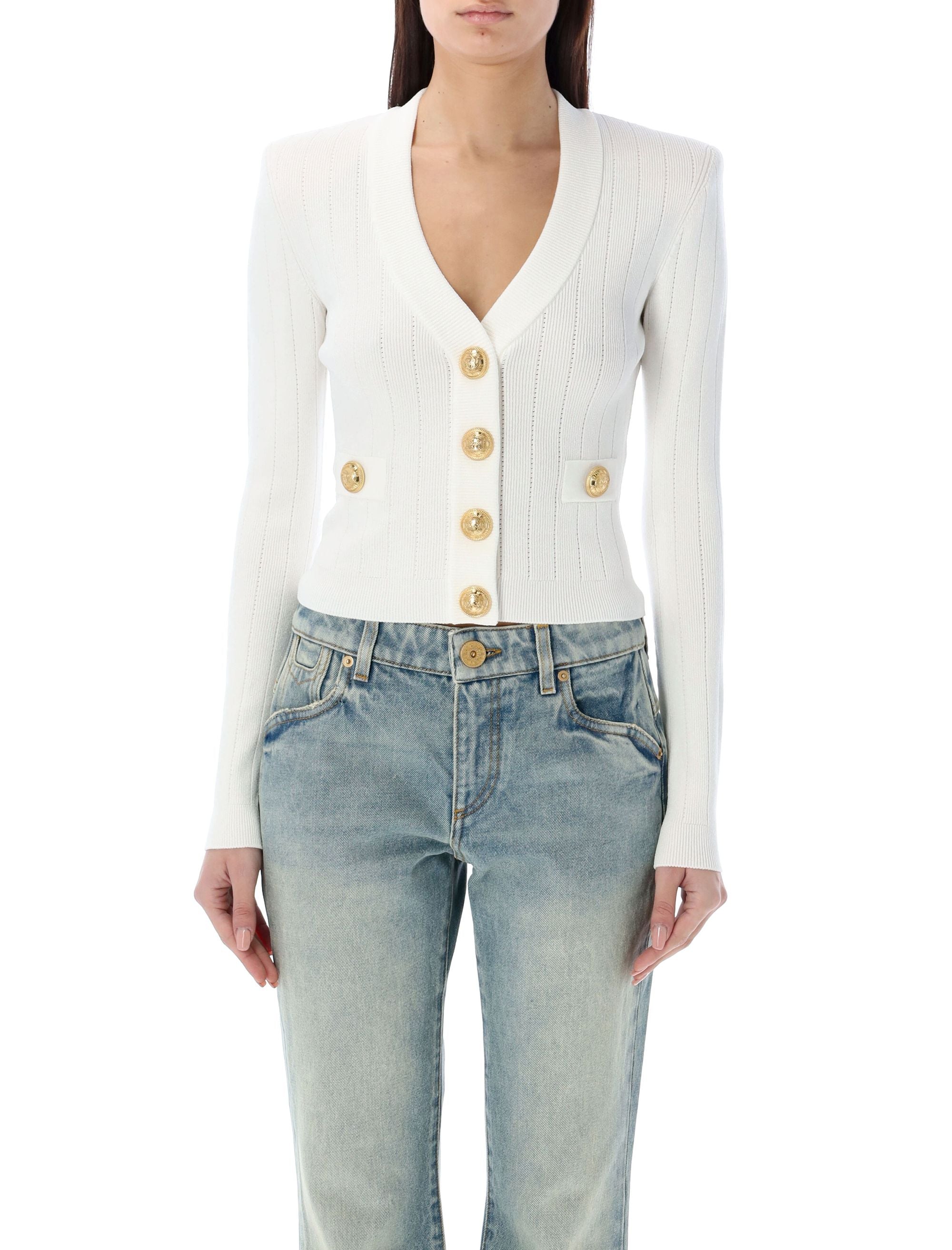 BALMAIN Gold Buttons Knit Cardigan - Size 36