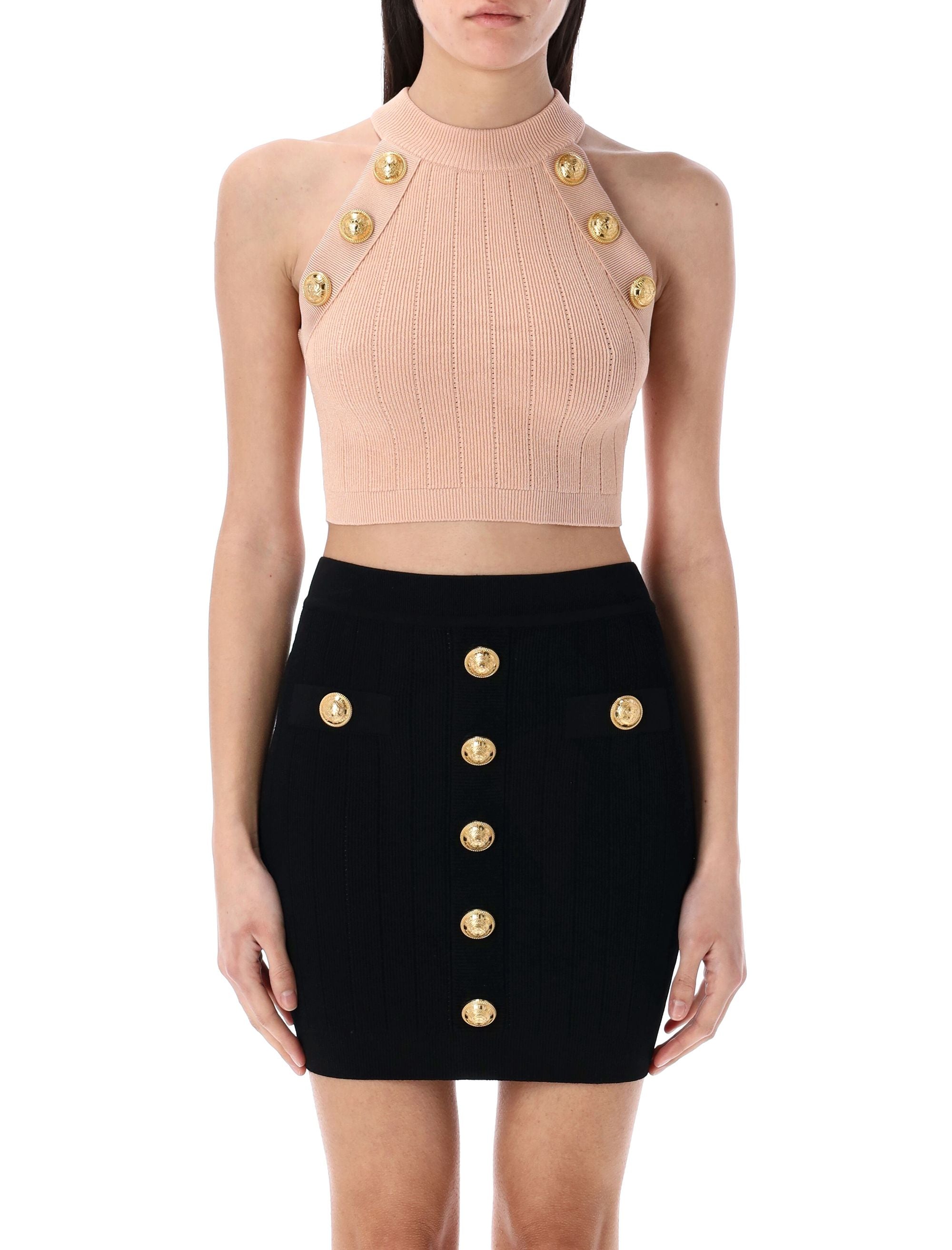 BALMAIN 6-Button Knit Halterneck Mini Top