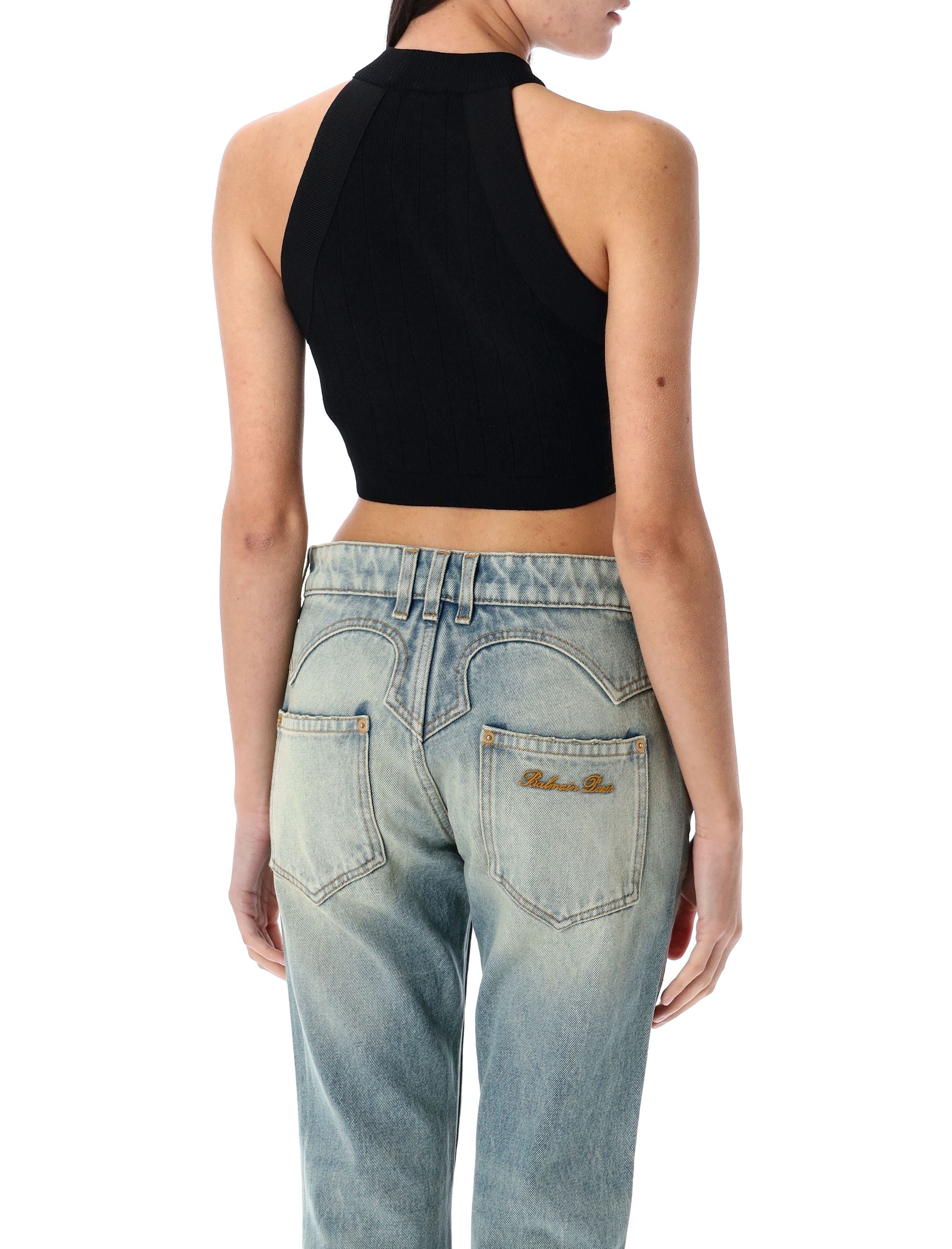 BALMAIN Mini 6-Button Knit Halterneck Top