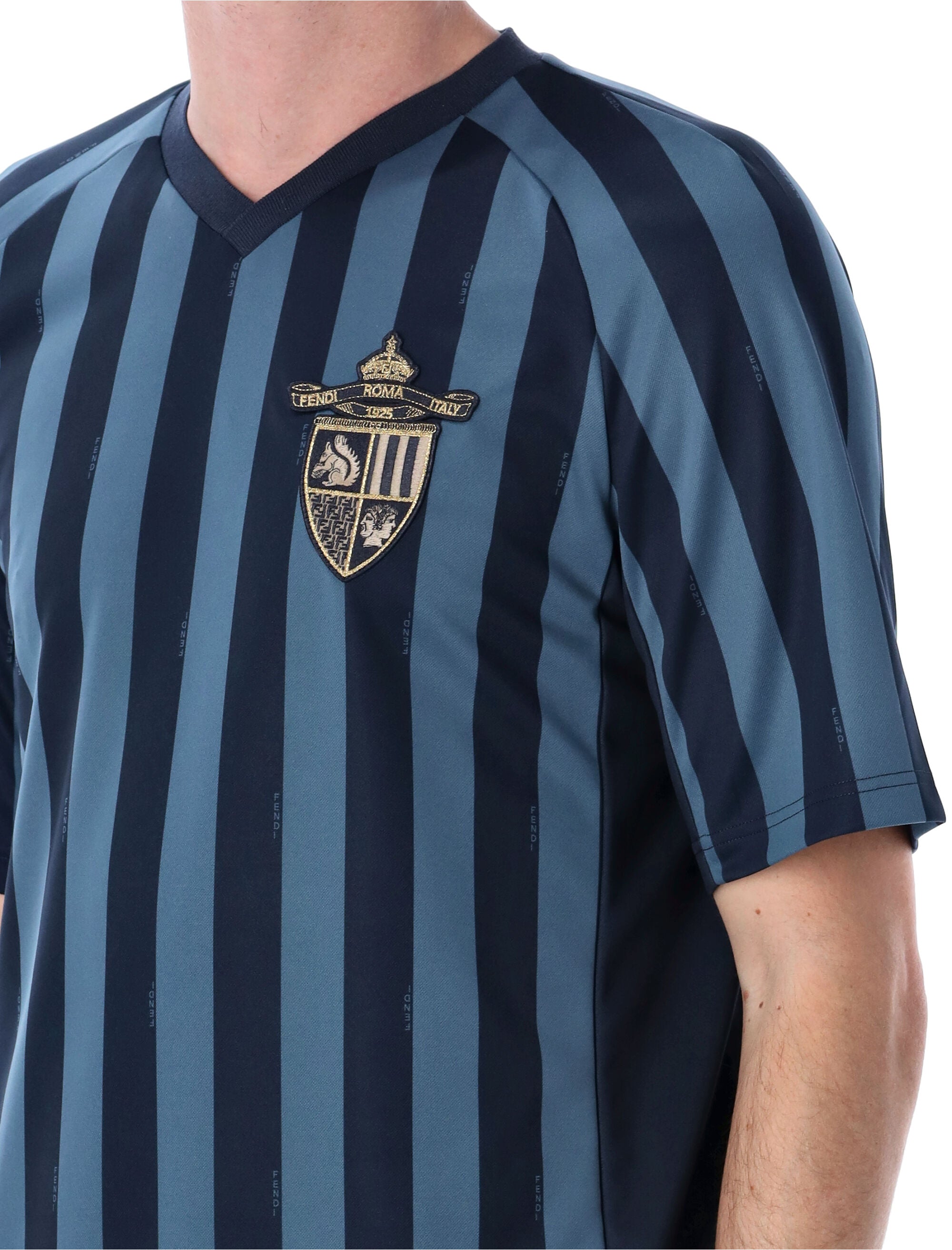 FENDI Men's V-Neck T-Shirt with Stripes - Size L