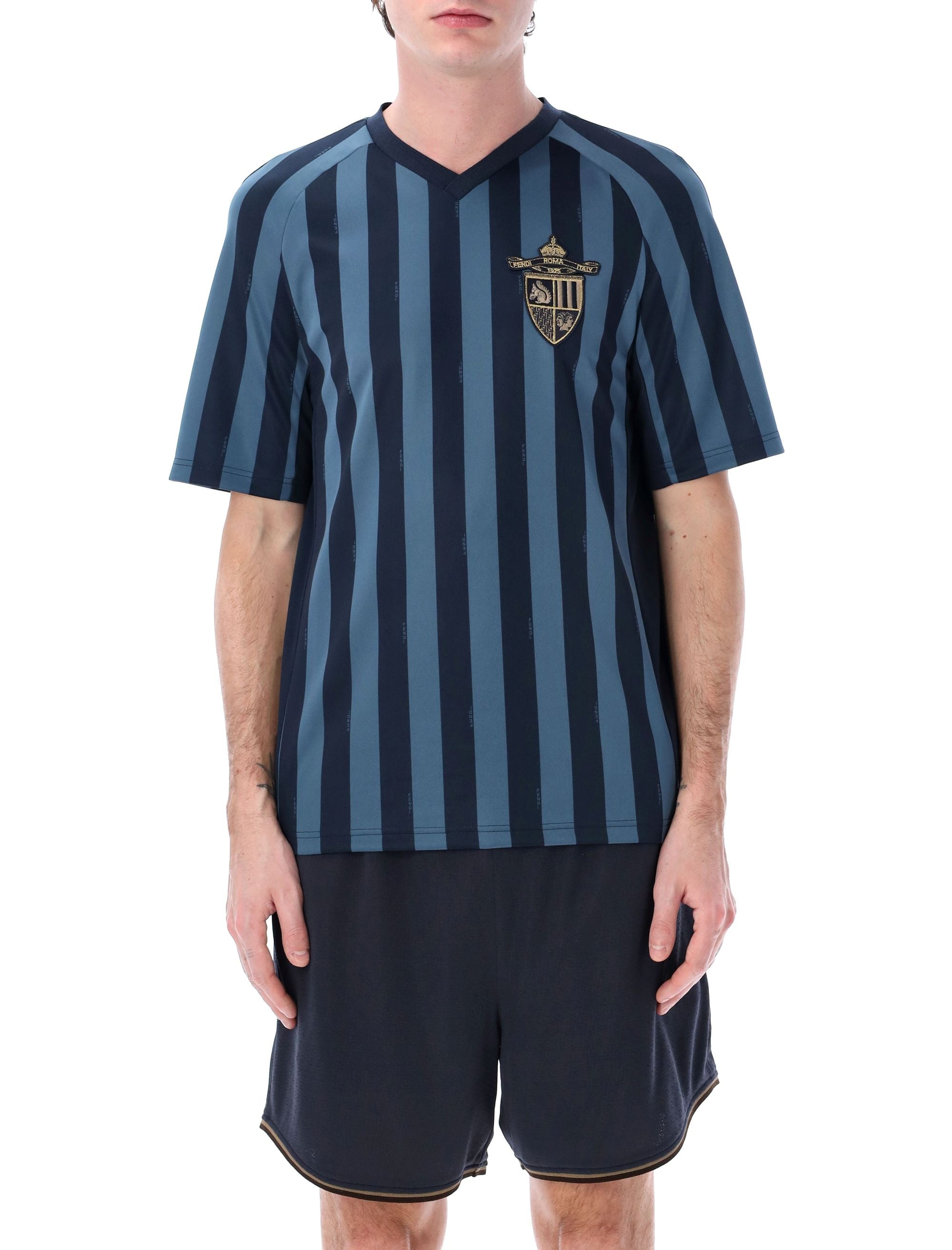 FENDI Men's V-Neck T-Shirt with Stripes - Size L