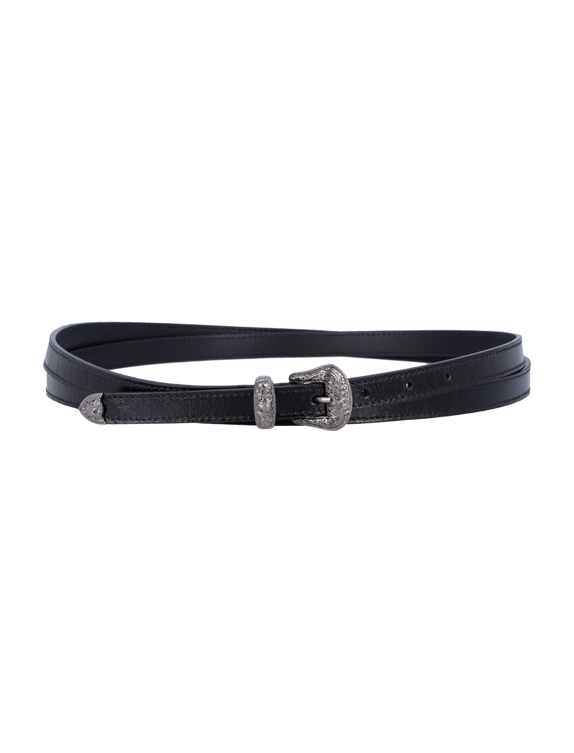 GOLDEN GOOSE New Tex Leather Belt with Cowboy-Style Buckle - 1.5 cm Height