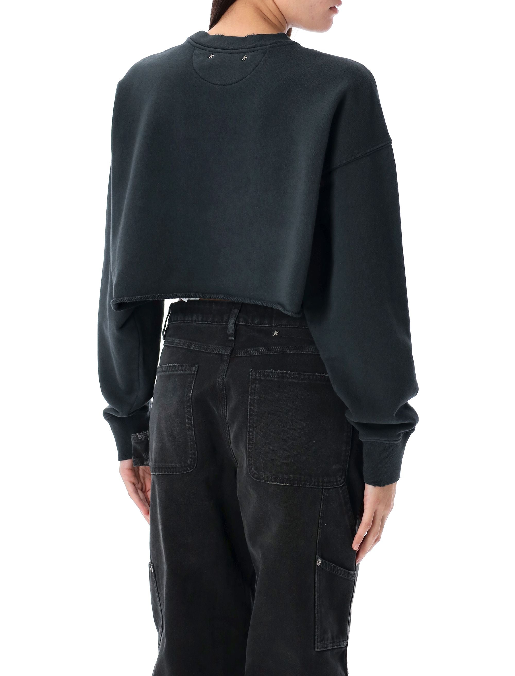 GOLDEN GOOSE Distressed Cropped Sweatshirt with Embellished Detail