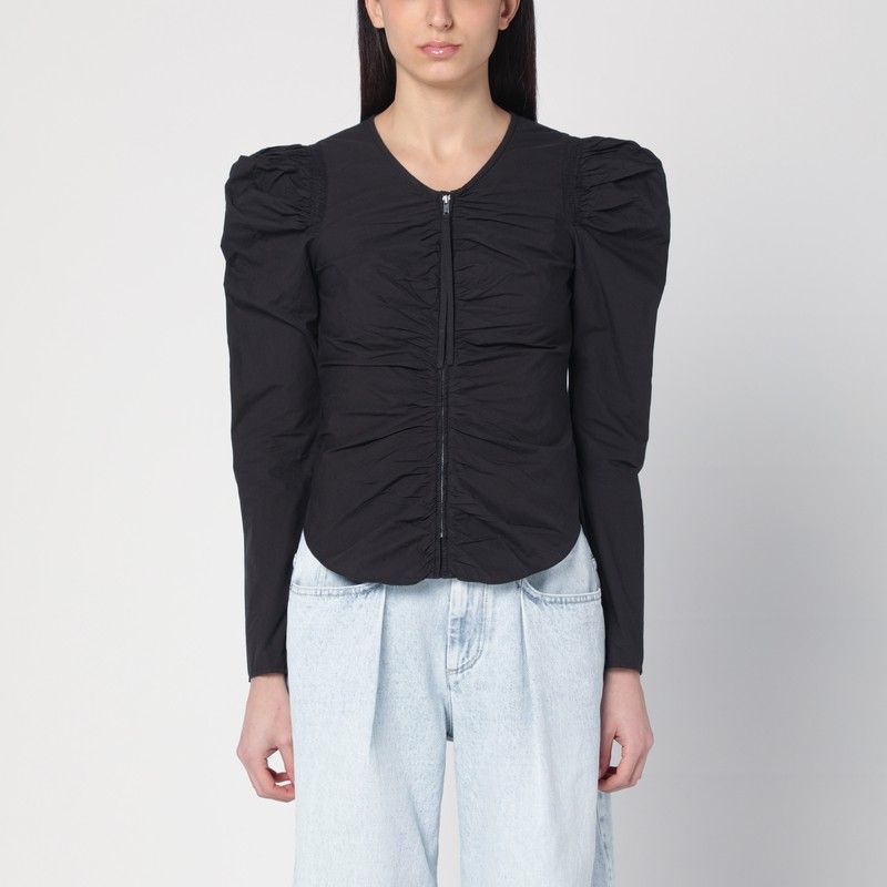 ISABEL MARANT ETOILE Stylish Black Front Zip Top with Balloon Sleeves