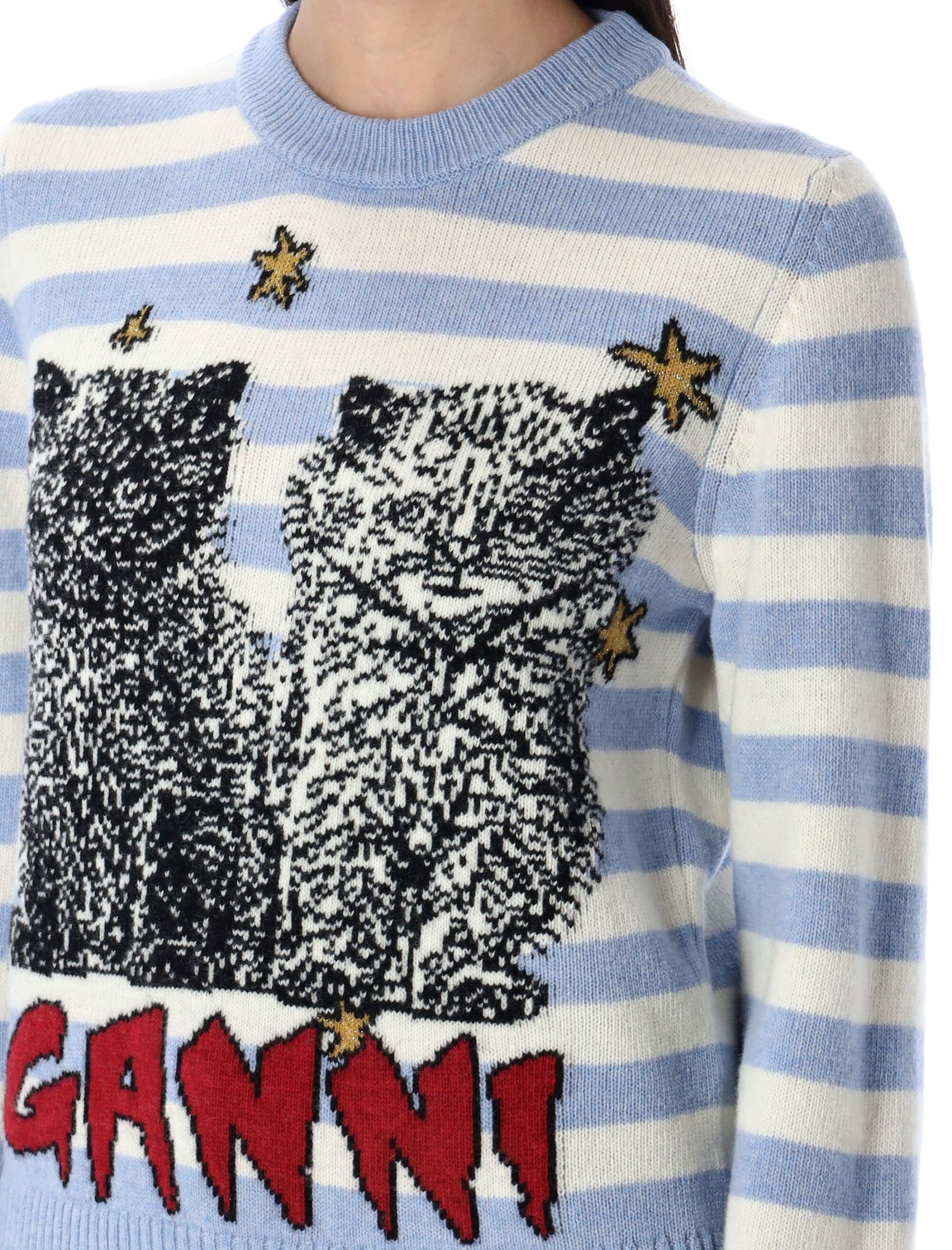 GANNI Striped Graphic Cat Jumper - Size S