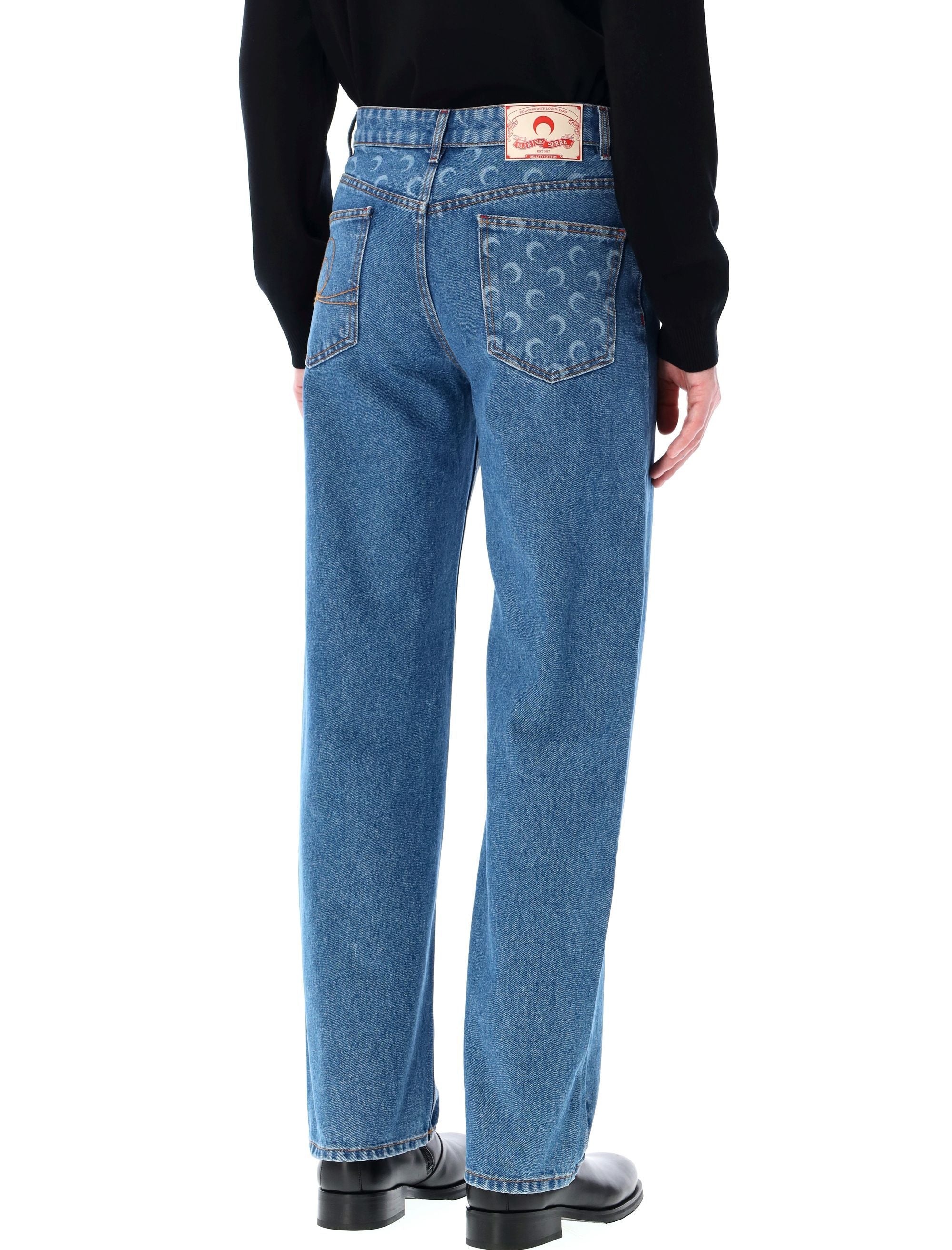 MARINE SERRE Loose Moon Laser Denim Jeans - Size 48