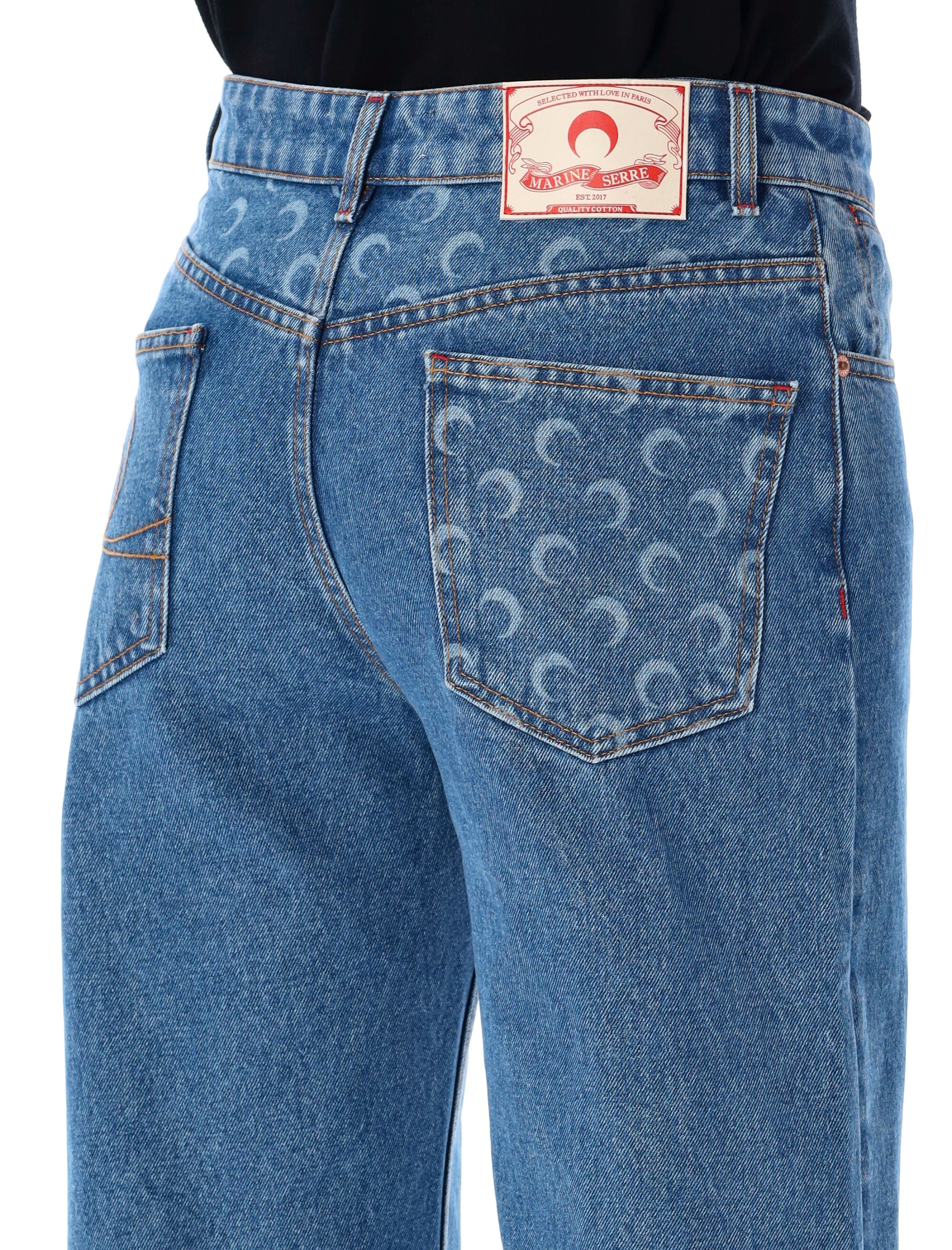 MARINE SERRE Loose Moon Laser Denim Jeans - Size 48