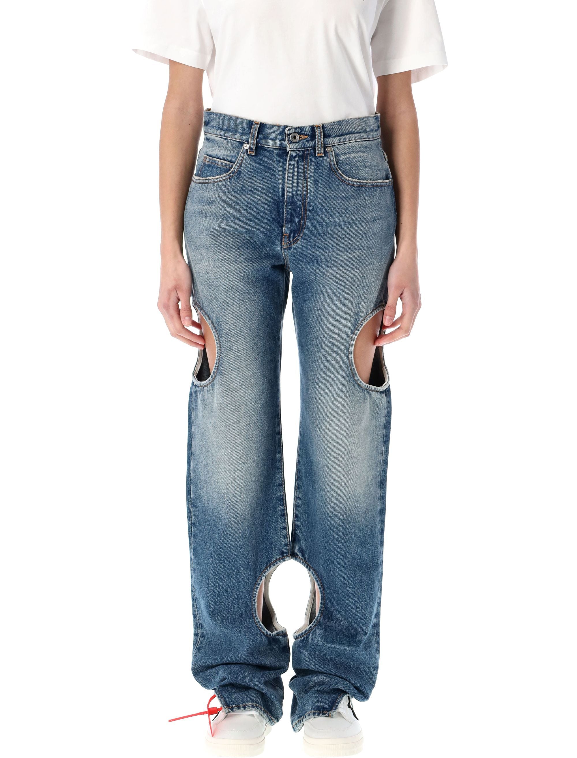 OFF-WHITE Meteor Cut-Out Straight-Leg Jeans for Women - Size 26