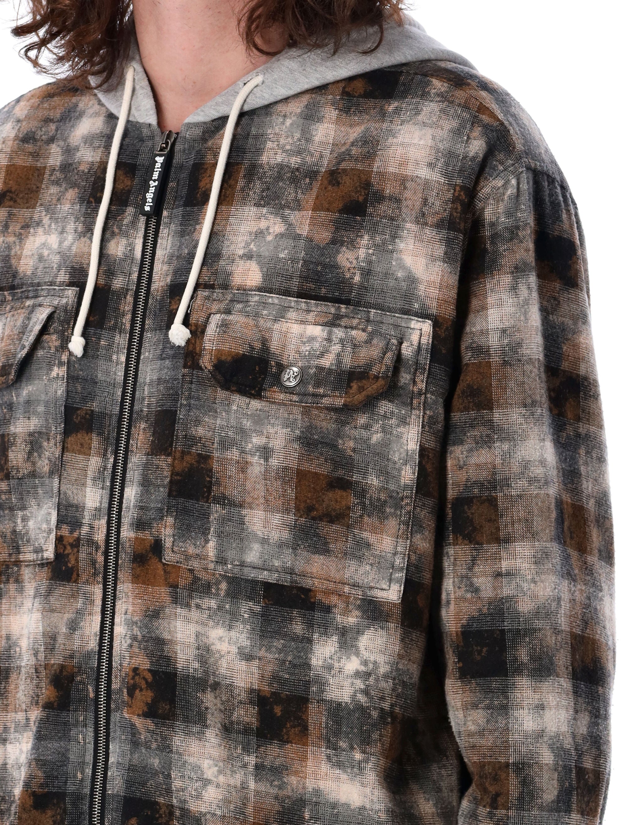 PALM ANGELS Curved Logo Check Padded Overshirt - Size 50