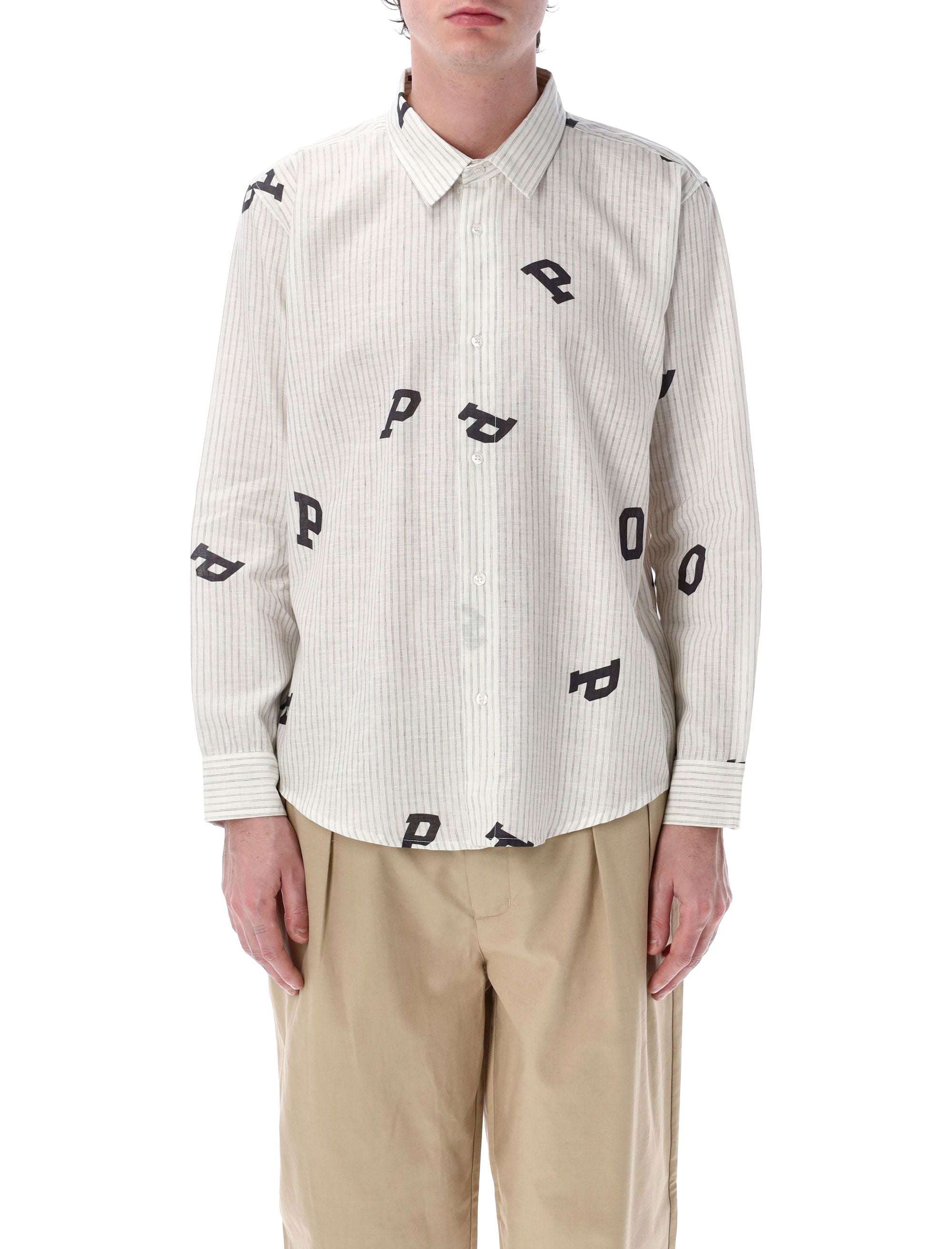 POP TRADING COMPANY Men's Striped Shirt with Point Collar - Regular Fit Size L