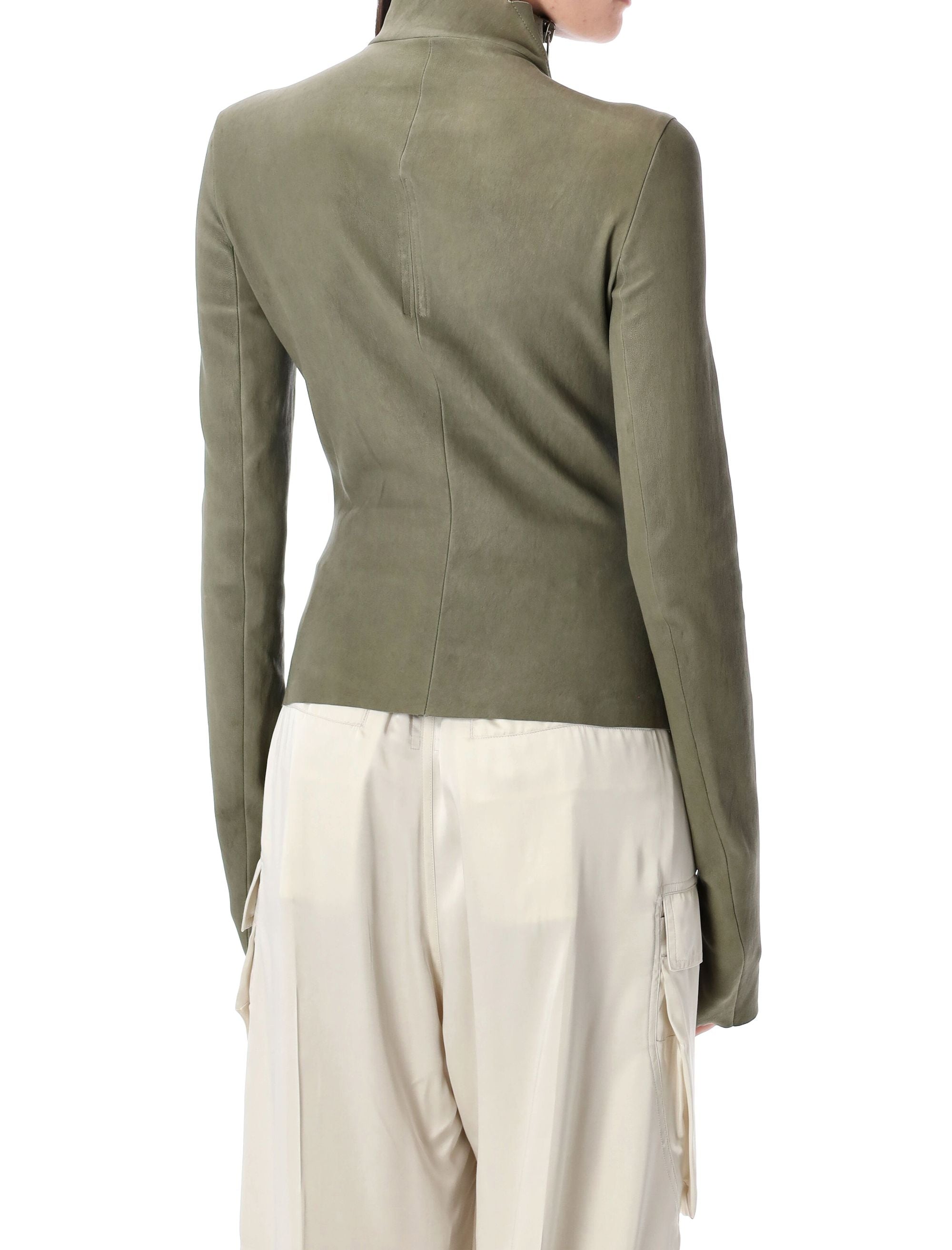 RICK OWENS Women’s Mini Leather Jacket with Asymmetrical Zip Closure - Size 42