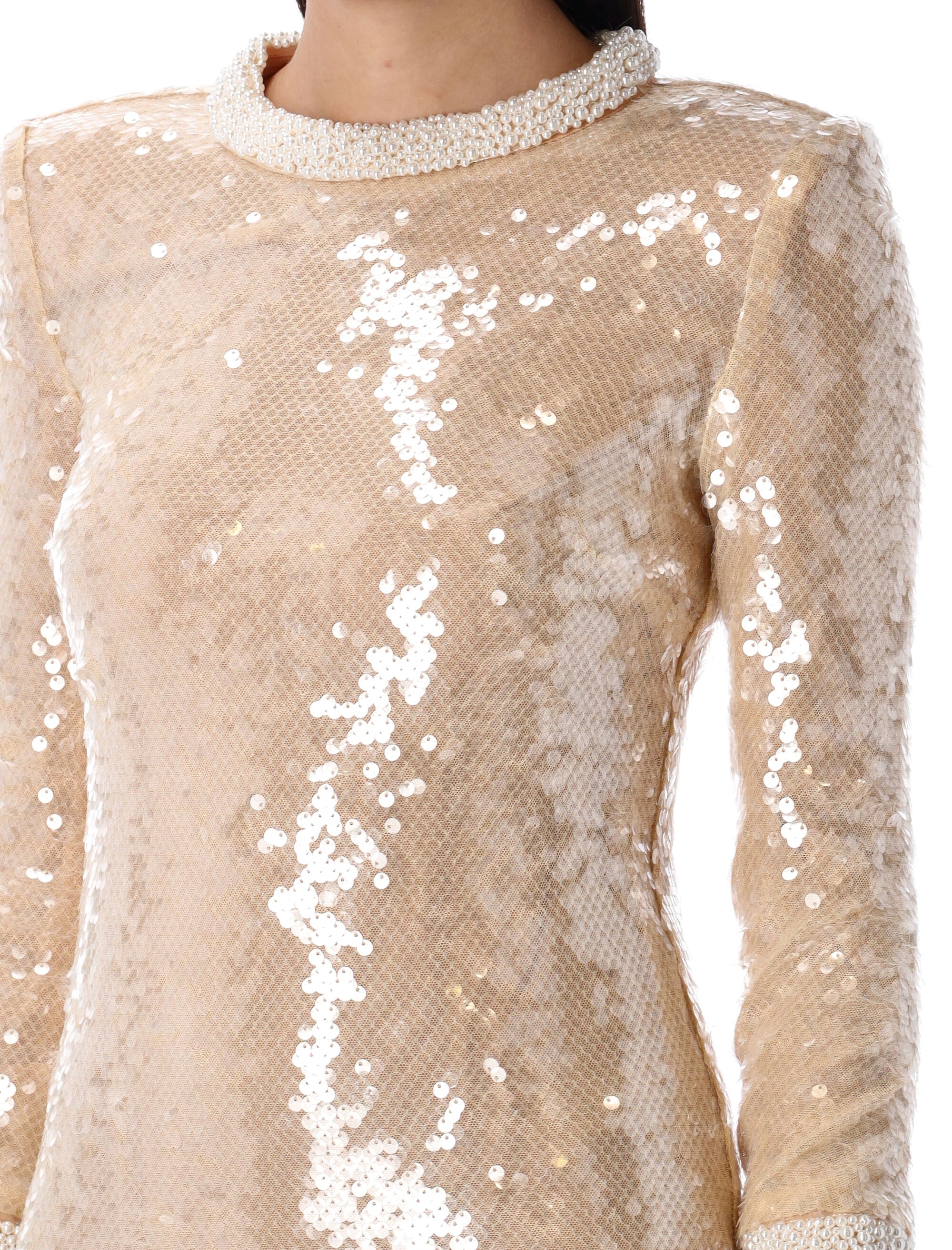 SELF-PORTRAIT Elegant Pearl Trim Sequin Mini Dress - Size 6