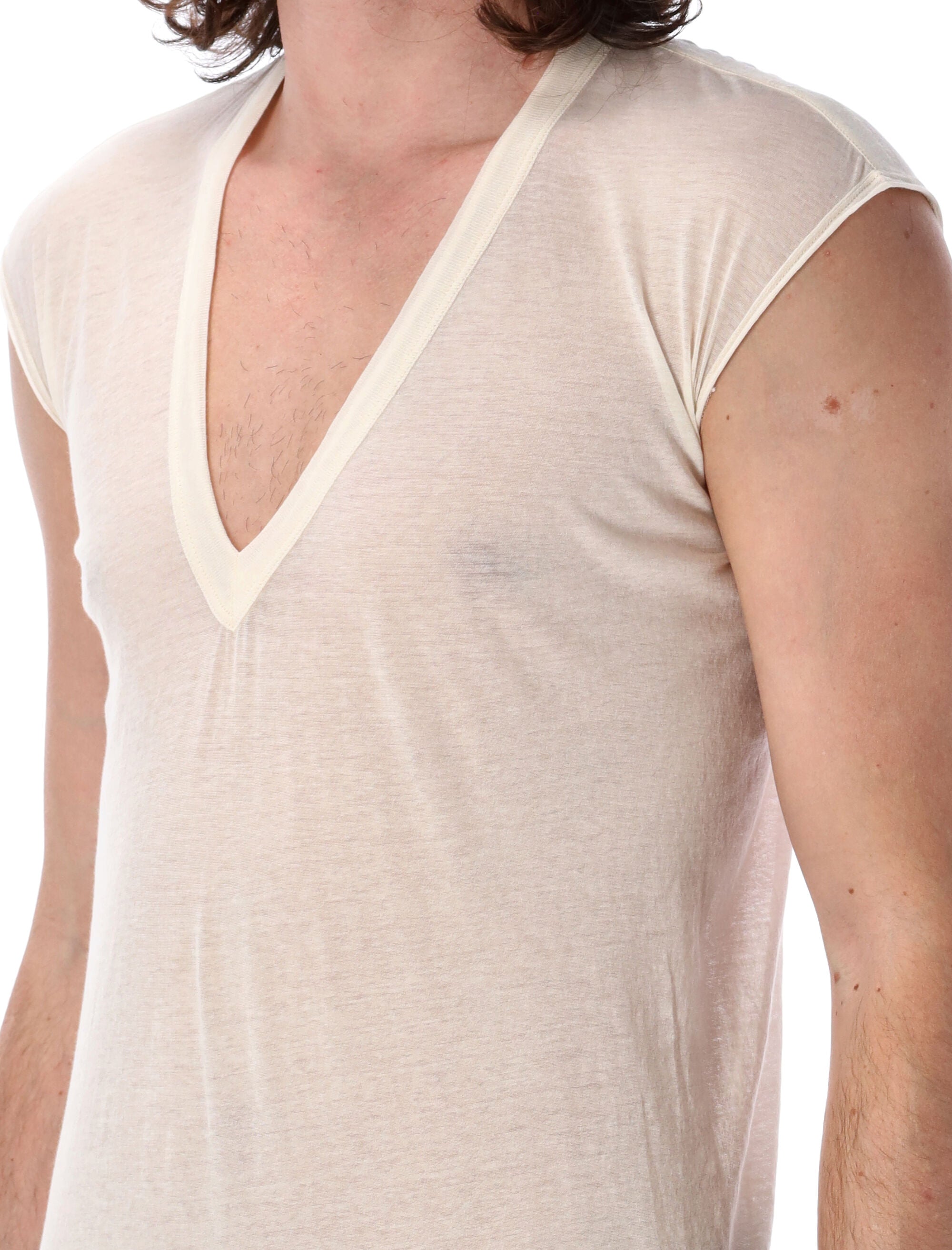 RICK OWENS Deep V Neck Sleeveless T-Shirt - Men's Size M