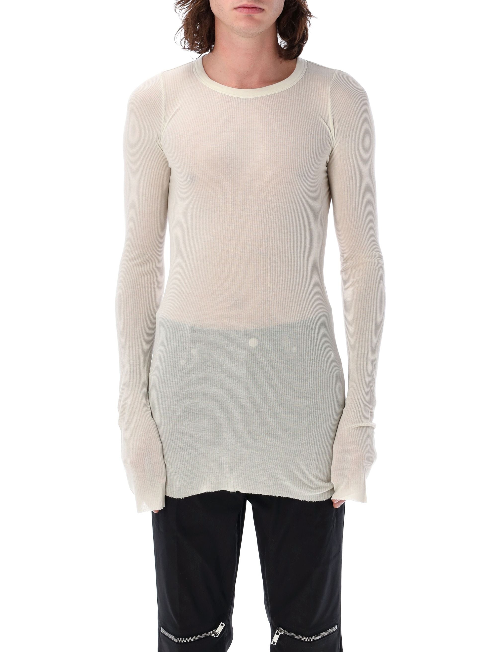 RICK OWENS Ribbed Crewneck Tee with Long Sleeves - Size L