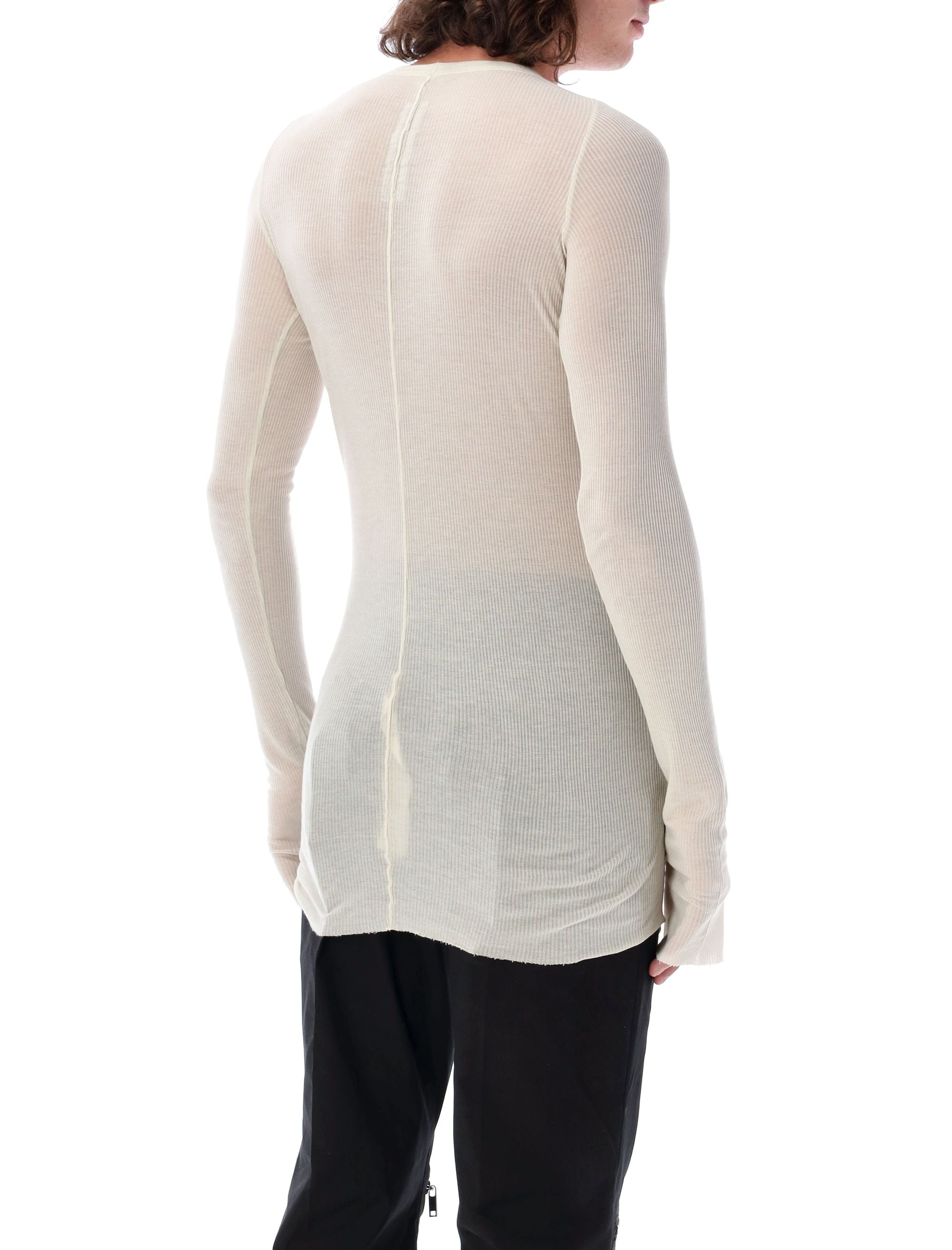 RICK OWENS Ribbed Crewneck Tee with Long Sleeves - Size L