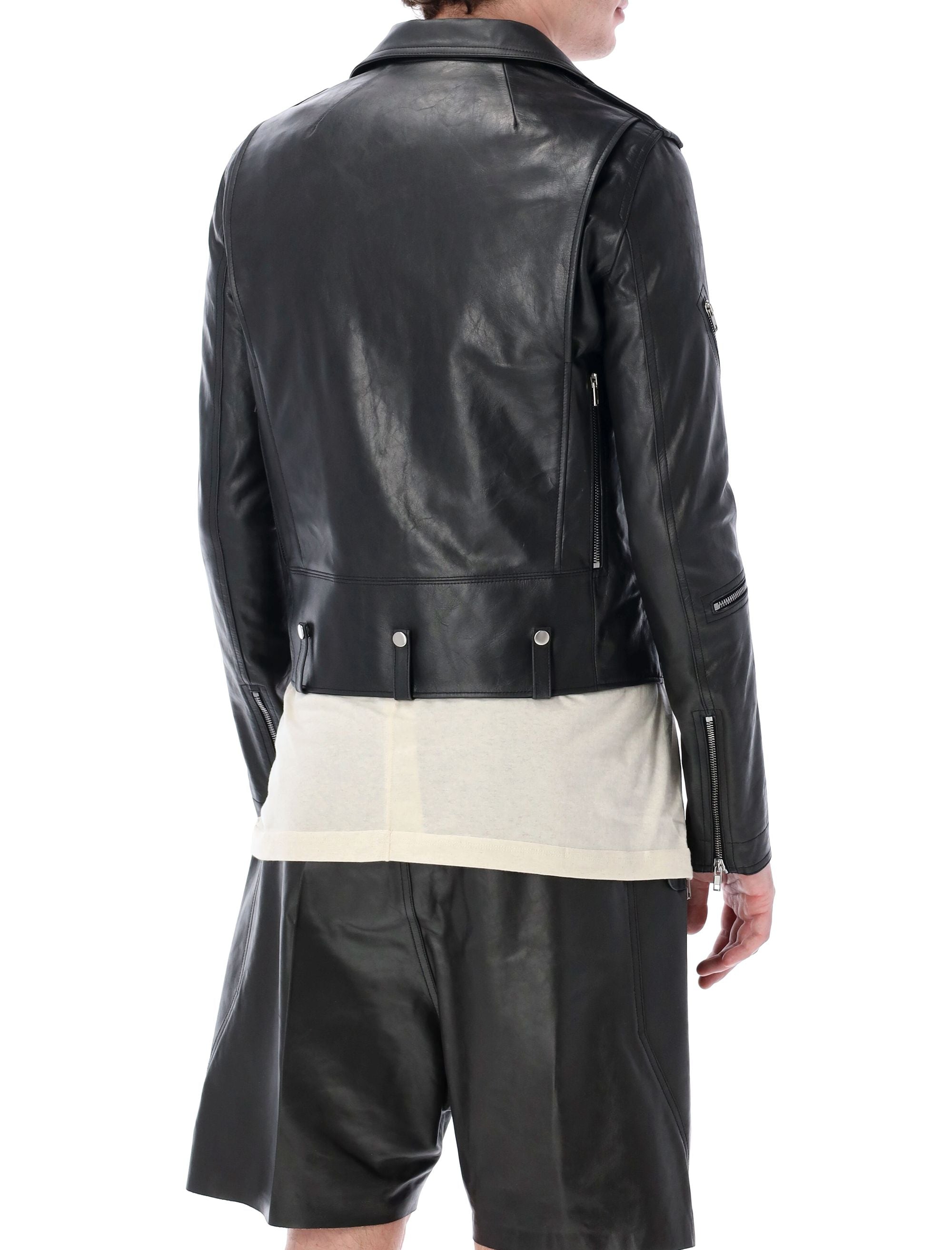 RICK OWENS Slim Fit Leather Jacket with Wide Collar - Size 48