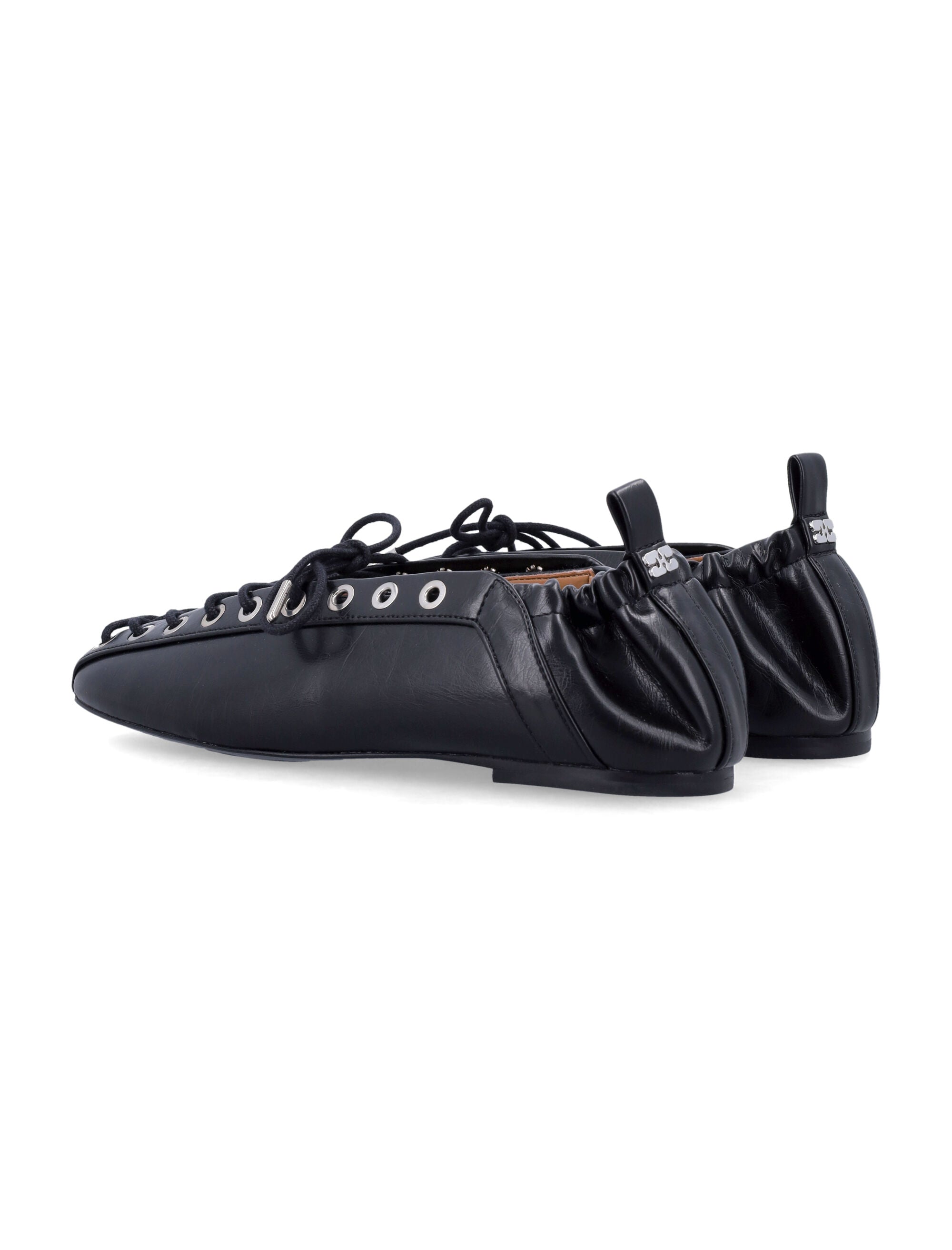GANNI Lace-Up Ballerinas with Square Toe