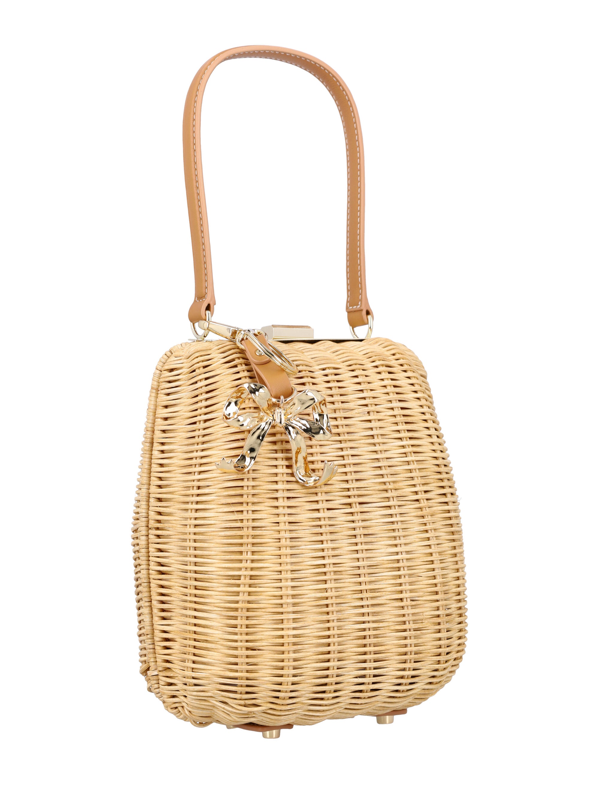 SELF-PORTRAIT Mini Rattan Handbag with Leather Top Handle