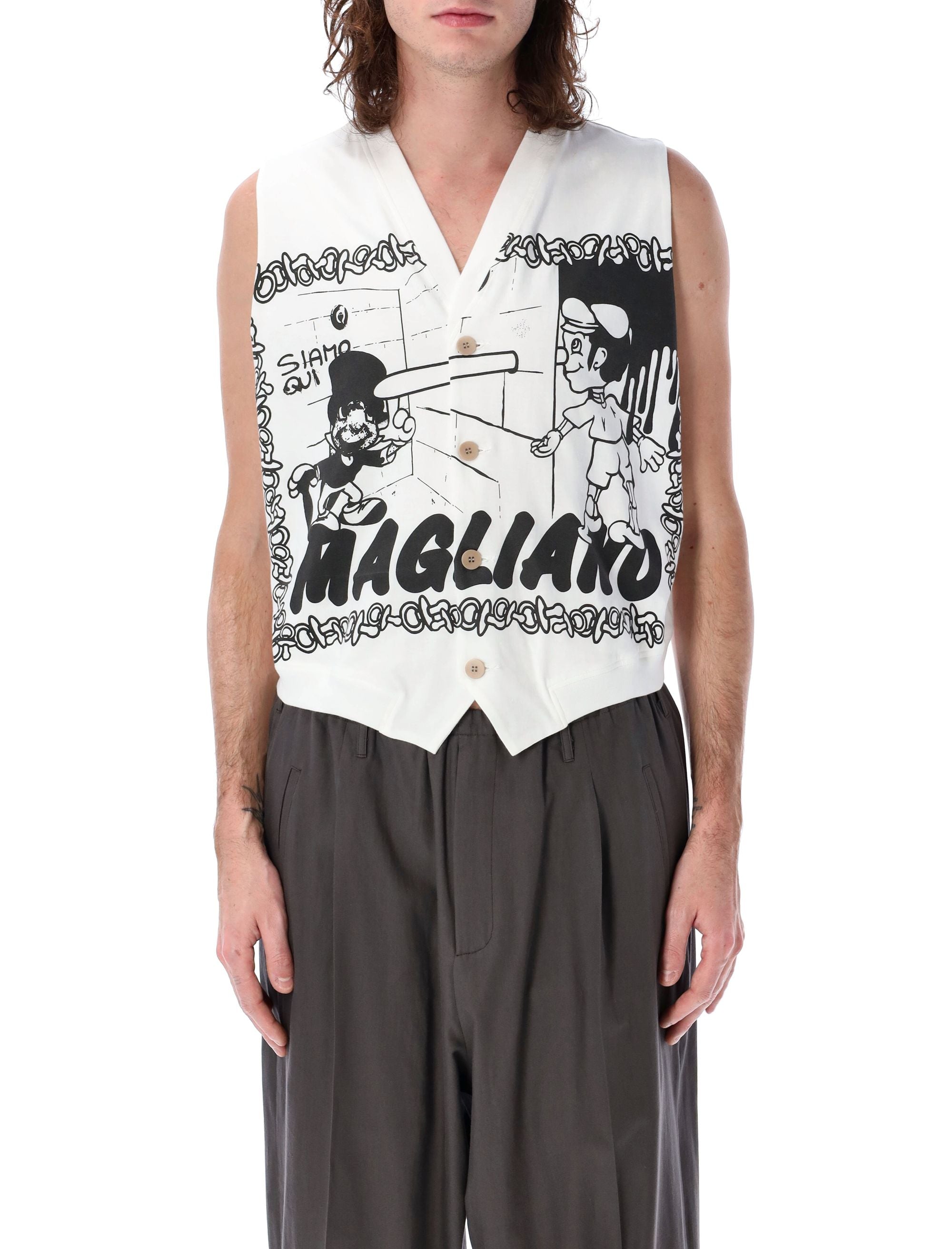 MAGLIANO Boxy Fit V-Neck Printed Vest - Size L