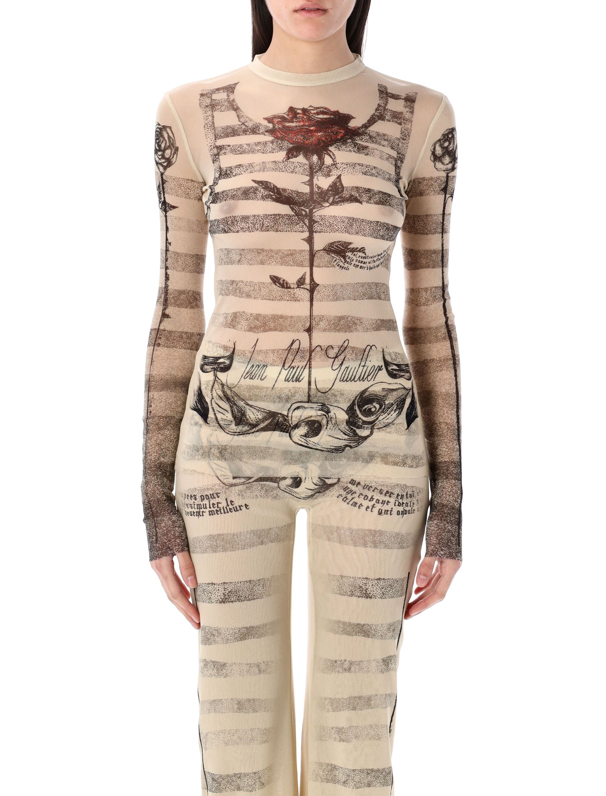 JEAN PAUL GAULTIER Mesh Tattoo Mariner Top - Size S